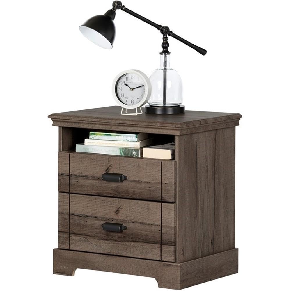 Pemberly Row Small Nightstand Table with 2 Drawers - Wooden Bedside Table with Open Storage Shelf, Dark Brown - Perfect for Bedroom, Living Room, or Dorm Room Organization