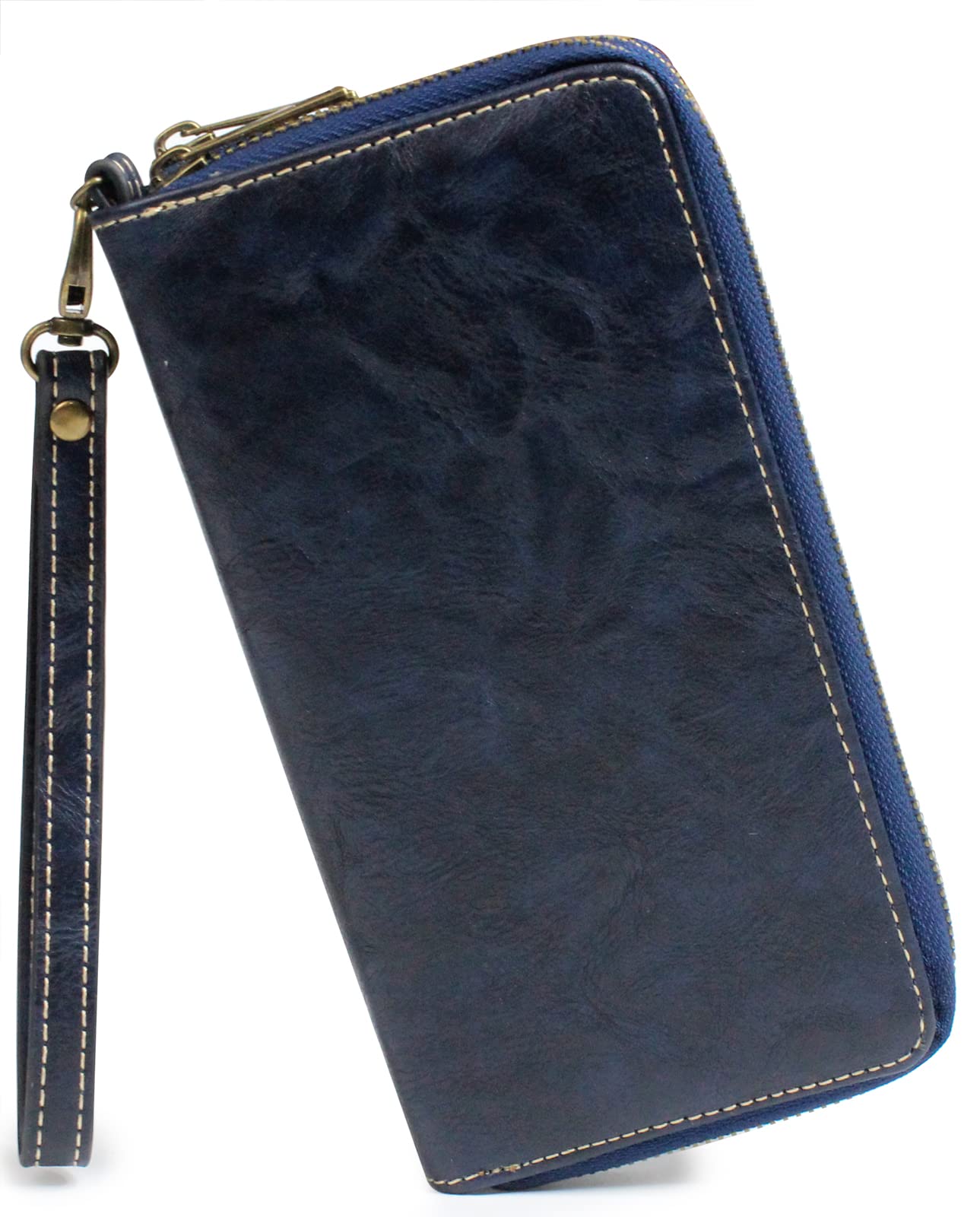 RFID Blocking Women's Long Clutch Wallet with Double Zipper & Hand Strap - Secure Card Holder for Cash, Coins, Bills & Smartphone (Lake Blue) | Perfect for Travel, Shopping & Everyday Use