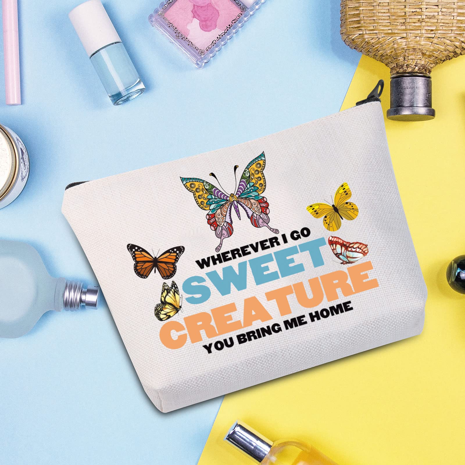WZMPA Musical Makeup Bag for Women - Cute Zipper Pouch with 'Wherever I Go' Design, Perfect Gift for Music Lovers & Fans - Great for Travel, Cosmetics Storage & Daily Use