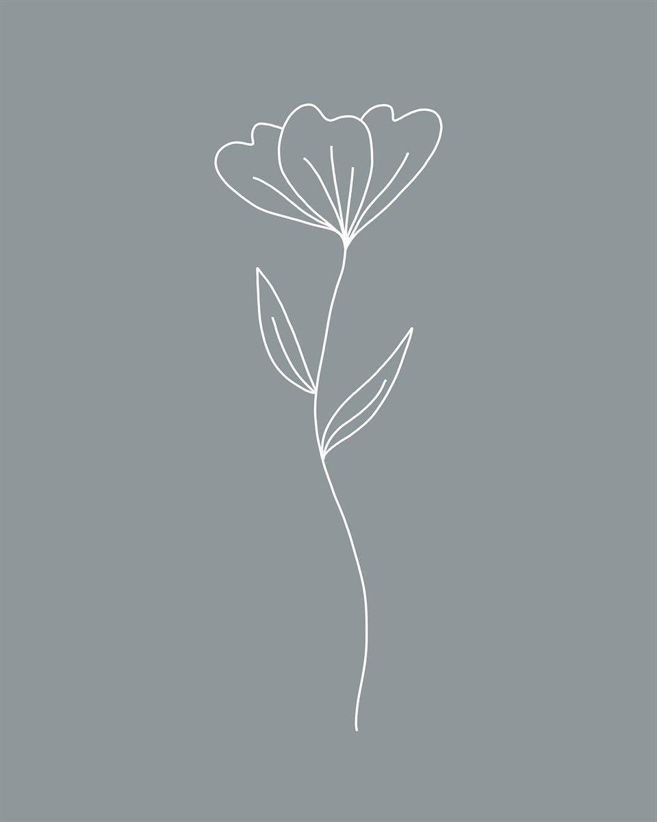 Minimalist Blue Flower Wall Art - Handmade Canvas Painting for Home Decor, Living Room, Bedroom & Office - Modern Botanical Print for Boho & Scandinavian Style Interiors