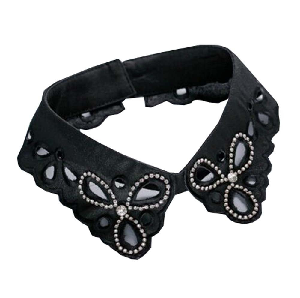 Stylish DRAGON SONIC Women's Detachable Fake Half Shirt Collar with Diamond Beads - Elegant Blouse Accessory for Office, Party & Special Occasions
