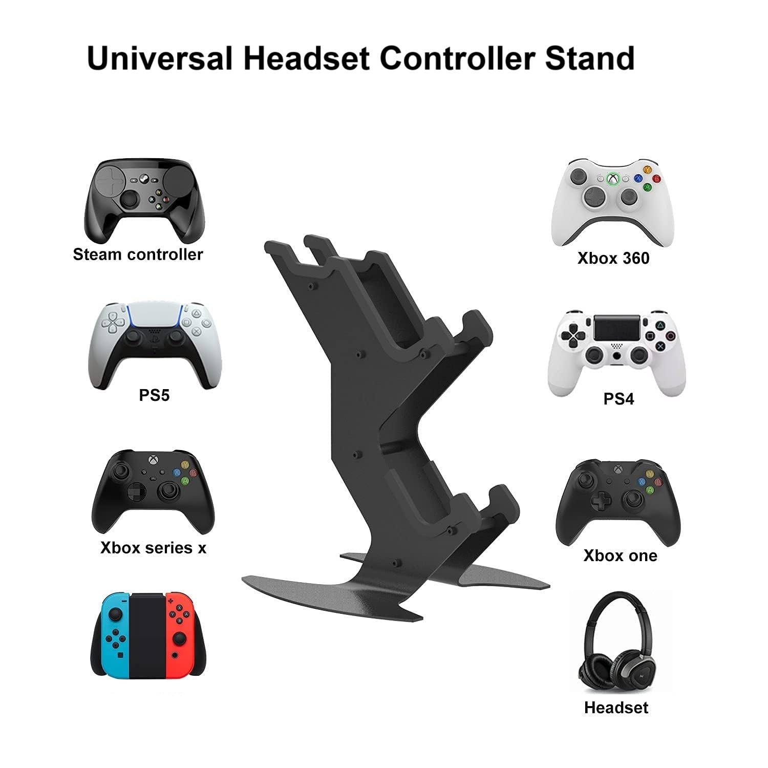 Universal Aluminum Game Controller Holder & Headset Stand - Compatible with Xbox Series X/S, Xbox One, PS5, PS4, Nintendo Switch & PC - Perfect Gaming Accessories Organizer for Your Gaming Setup (Living Room, Bedroom, Game Room)