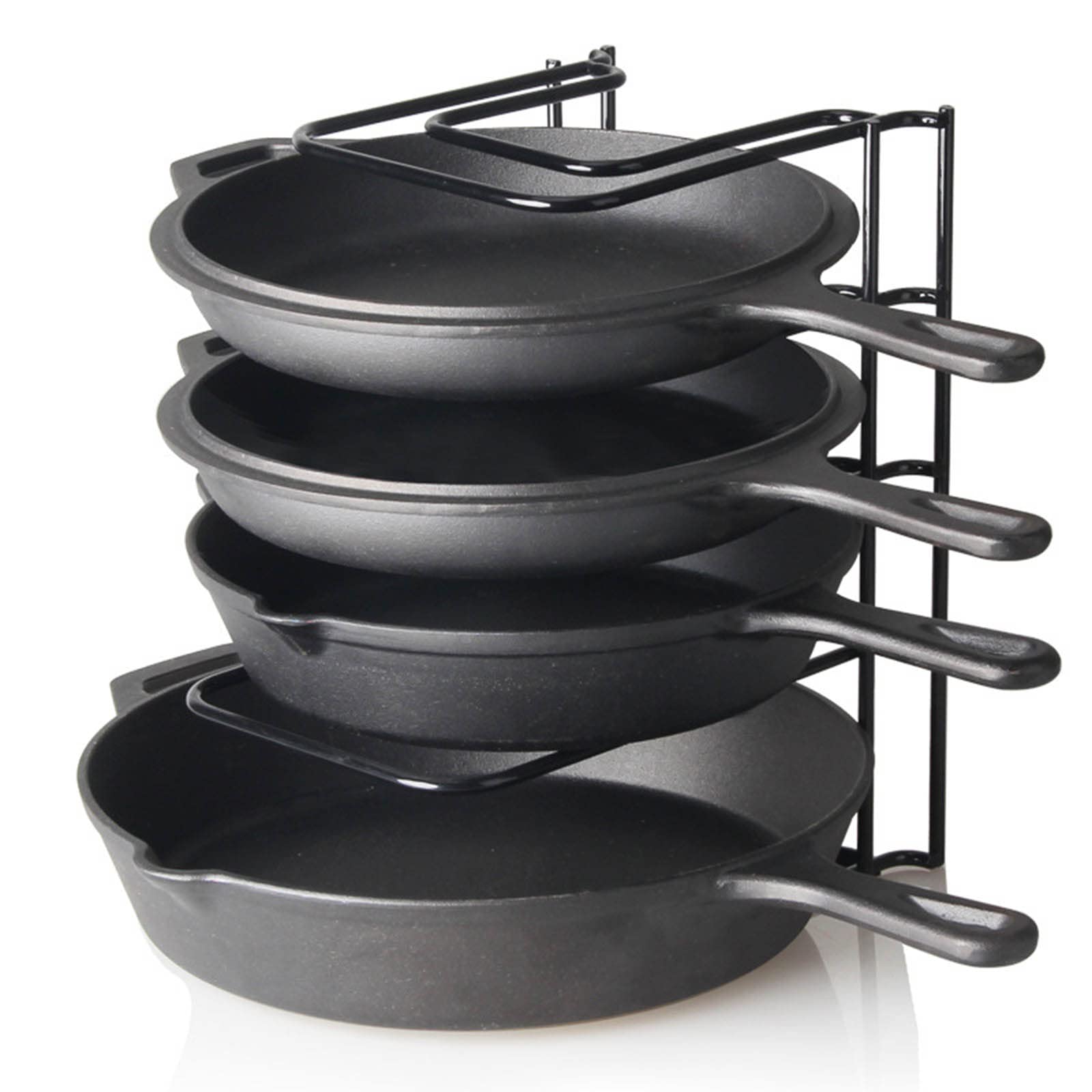 Eervff 5-Tier Heavy-Duty Kitchen Pot Rack - Black Cast Iron Pan & Lid Organizer (26.9 x 31 cm) - Space-Saving Cookware Storage for Small Kitchens & Pantries