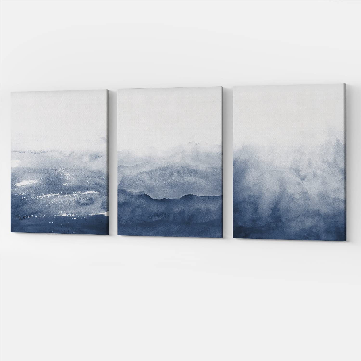 GUBIYU Modern Blue Watercolor Wall Art Prints - Navy Blue Abstract Mountain Canvas Set of 3 (16