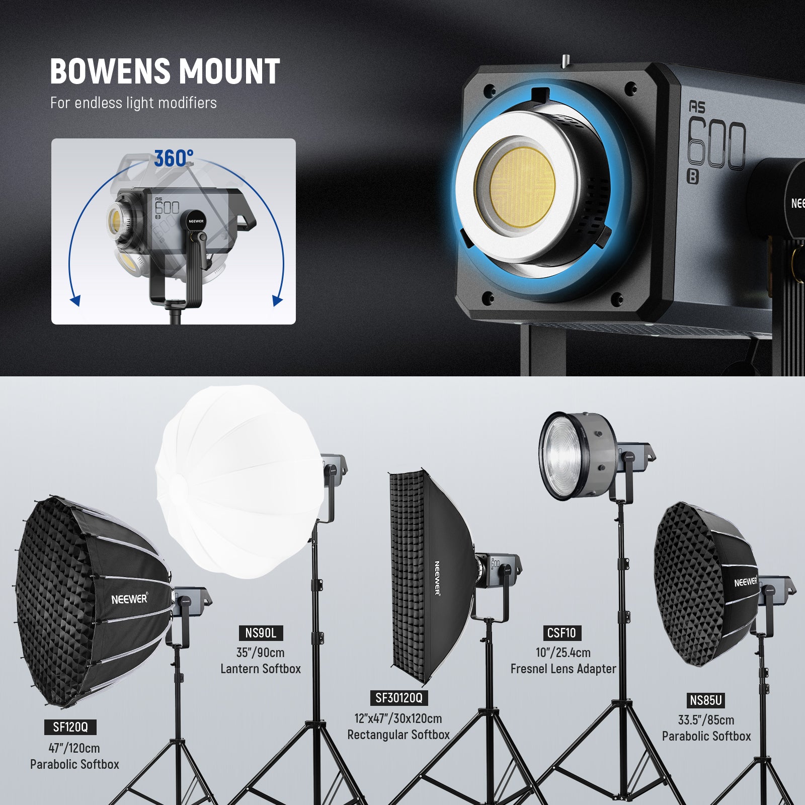 NEEWER AS600B 600W Bi-Color COB LED Video Light for Photography, YouTube Videos & Studio Lighting - Perfect for Content Creators, Vloggers & Filmmakers