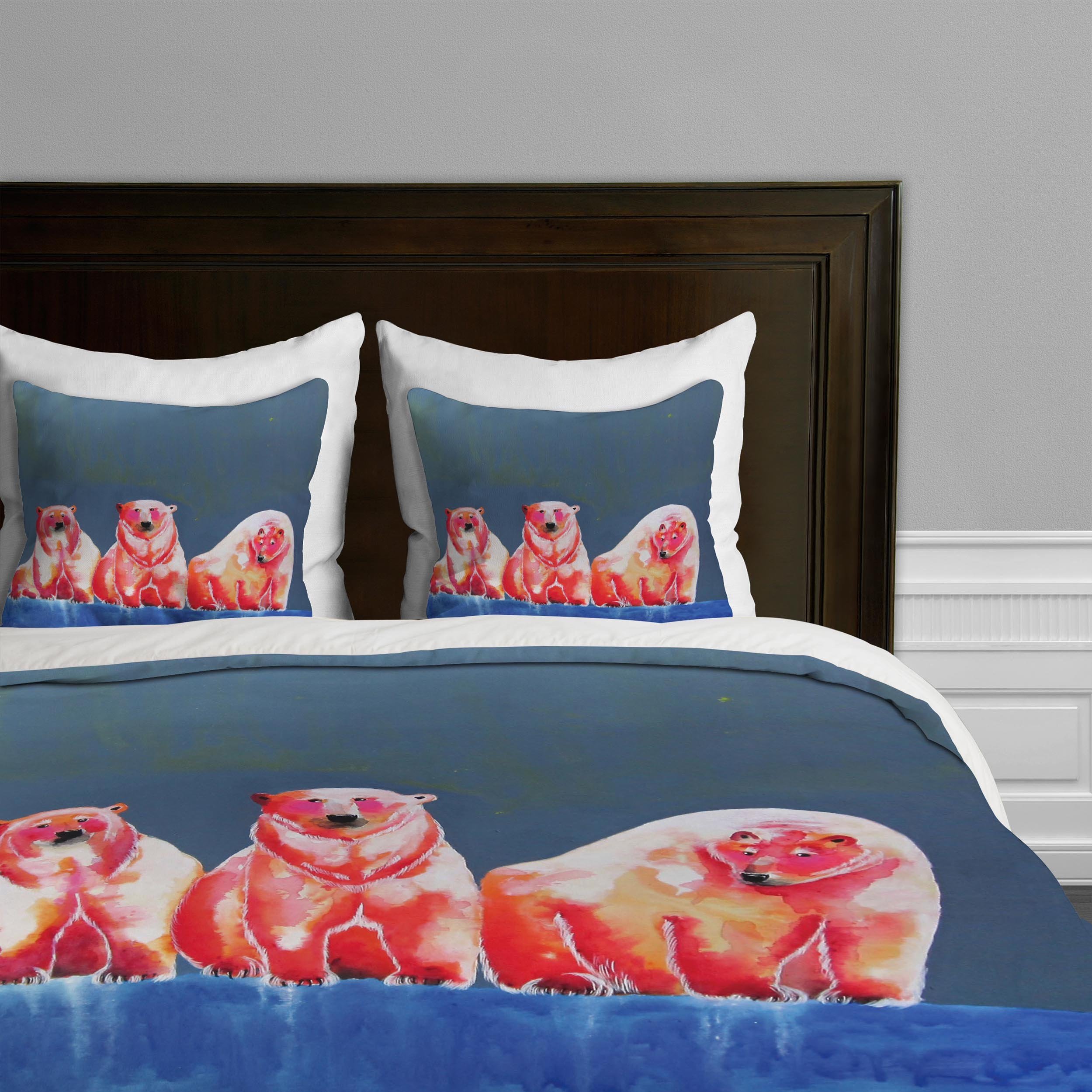 Deny Designs Clara Nilles Polar Bear Blush Duvet Cover - Twin/Twin XL Size - Soft Bedding Set for Kids & Teens Rooms - Cozy Winter Themed Bedroom Decor