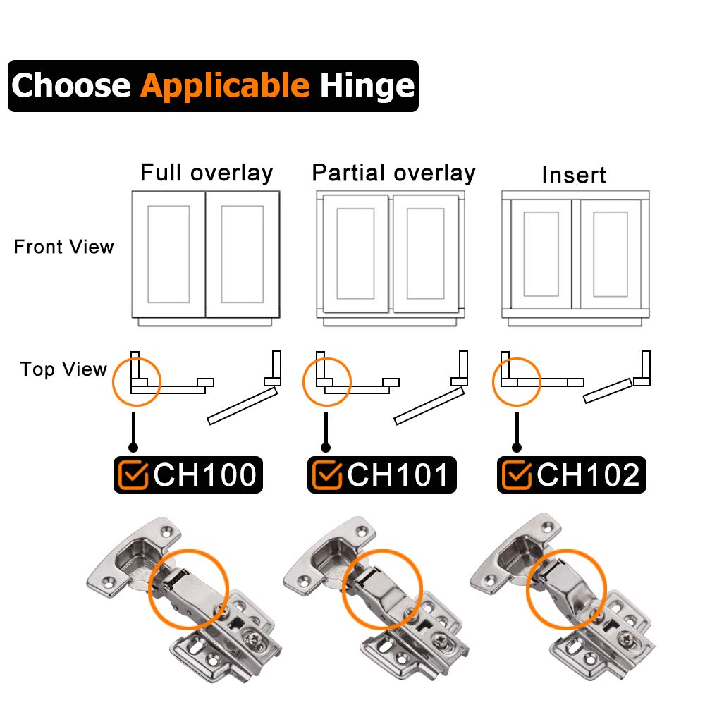 Soft Close Cabinet Hinges 100° Black - 4 Pack Stainless Steel Frameless Cabinet Door Hinges with Bumper, Matte Black Finish (CH102-PB-P4) - Perfect for Kitchen Cabinets, Bathroom Vanities & Wardrobe Doors