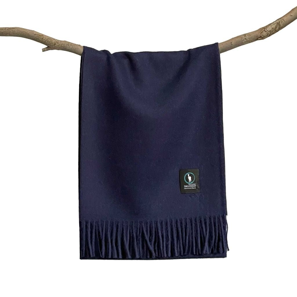 DALCIELO Premium Baby Alpaca Wool Scarf - Soft & Warm Winter Accessory for Women & Men, Navy Blue - Perfect for Cold Weather, Travel & Gift Giving