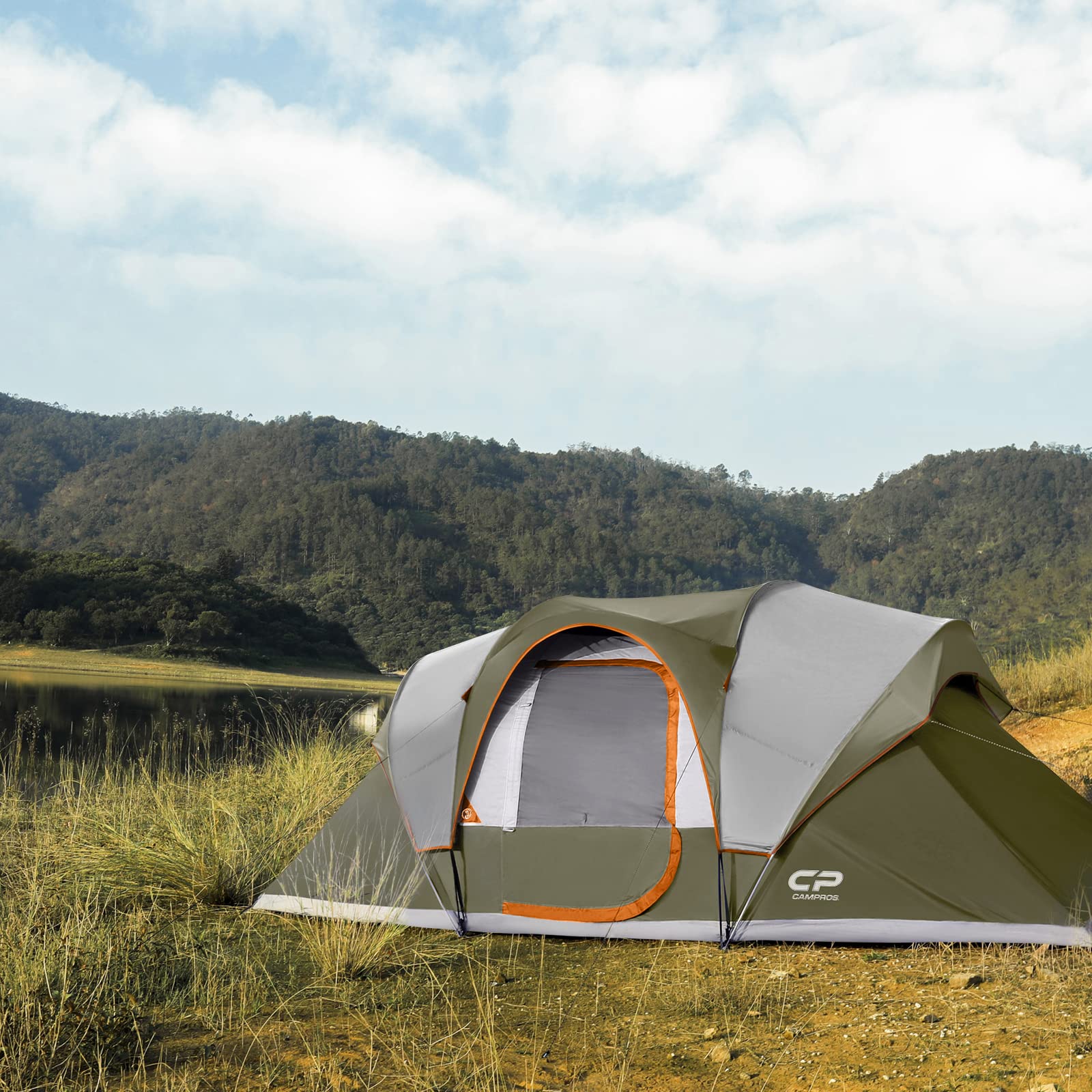 CAMPROS CP Tent 9-Person Waterproof Camping Tent - 2 Room Family Tent with Rainfly, 4 Large Mesh Windows & Carry Bag - Easy Setup for Outdoor Adventures, Hiking, and Backyard Camping