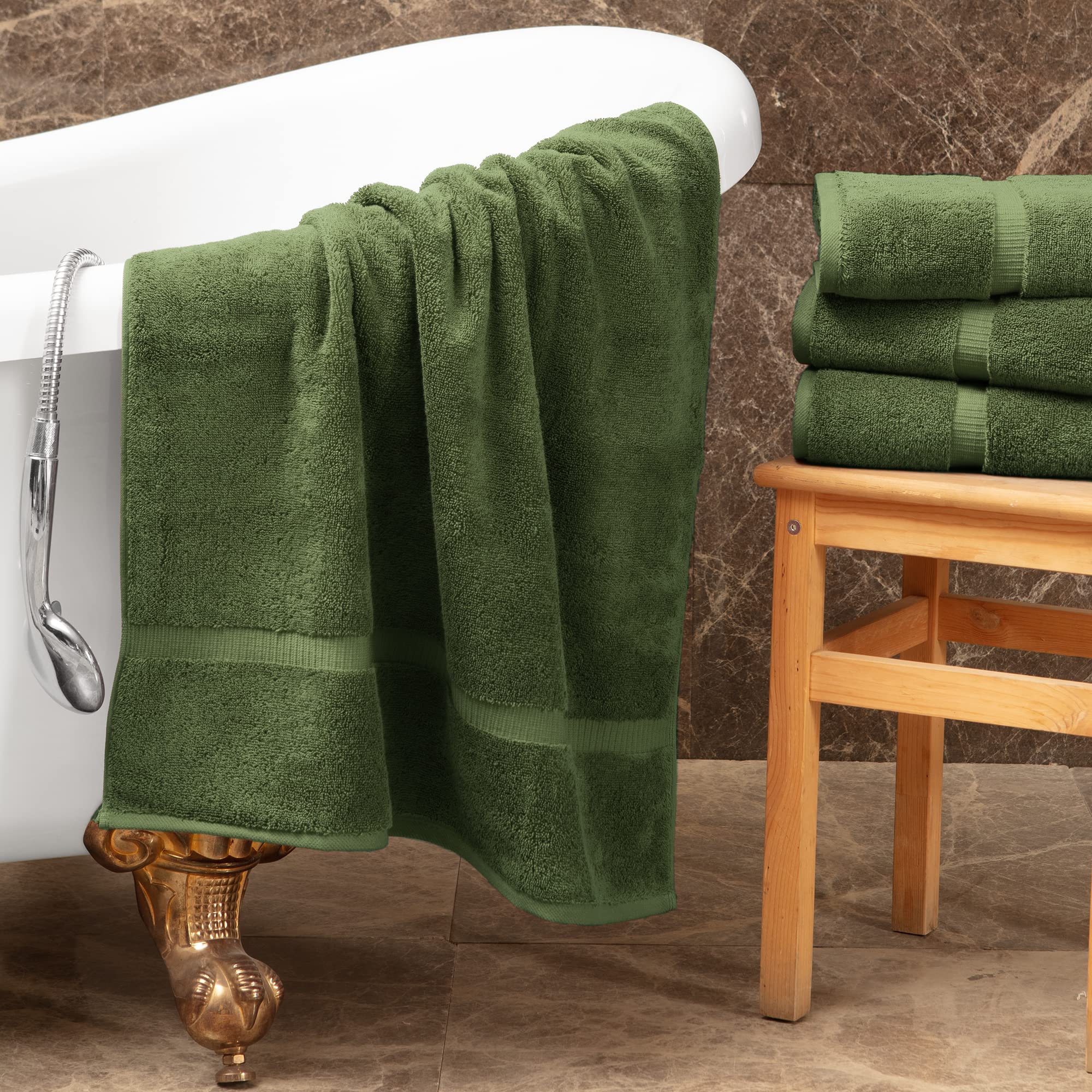 Premium Cotton Turkish Towels - Ultra Soft & Highly Absorbent 8-Piece Bath Towel Set in Moss Green | Luxury Spa, Beach & Home Use
