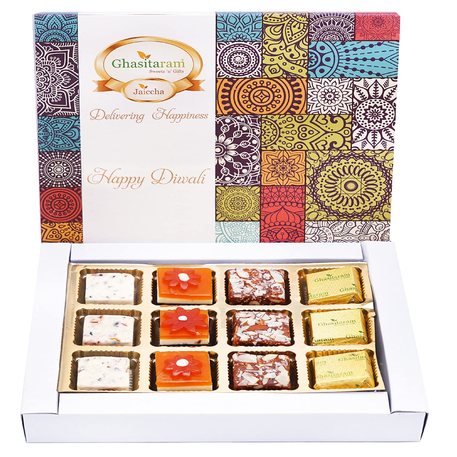 Ghasitaram Diwali Gift Box - Assorted Indian Sweets & Snacks (12 Pieces) - Perfect for Diwali Celebrations, Festive Gifting & Family Gatherings