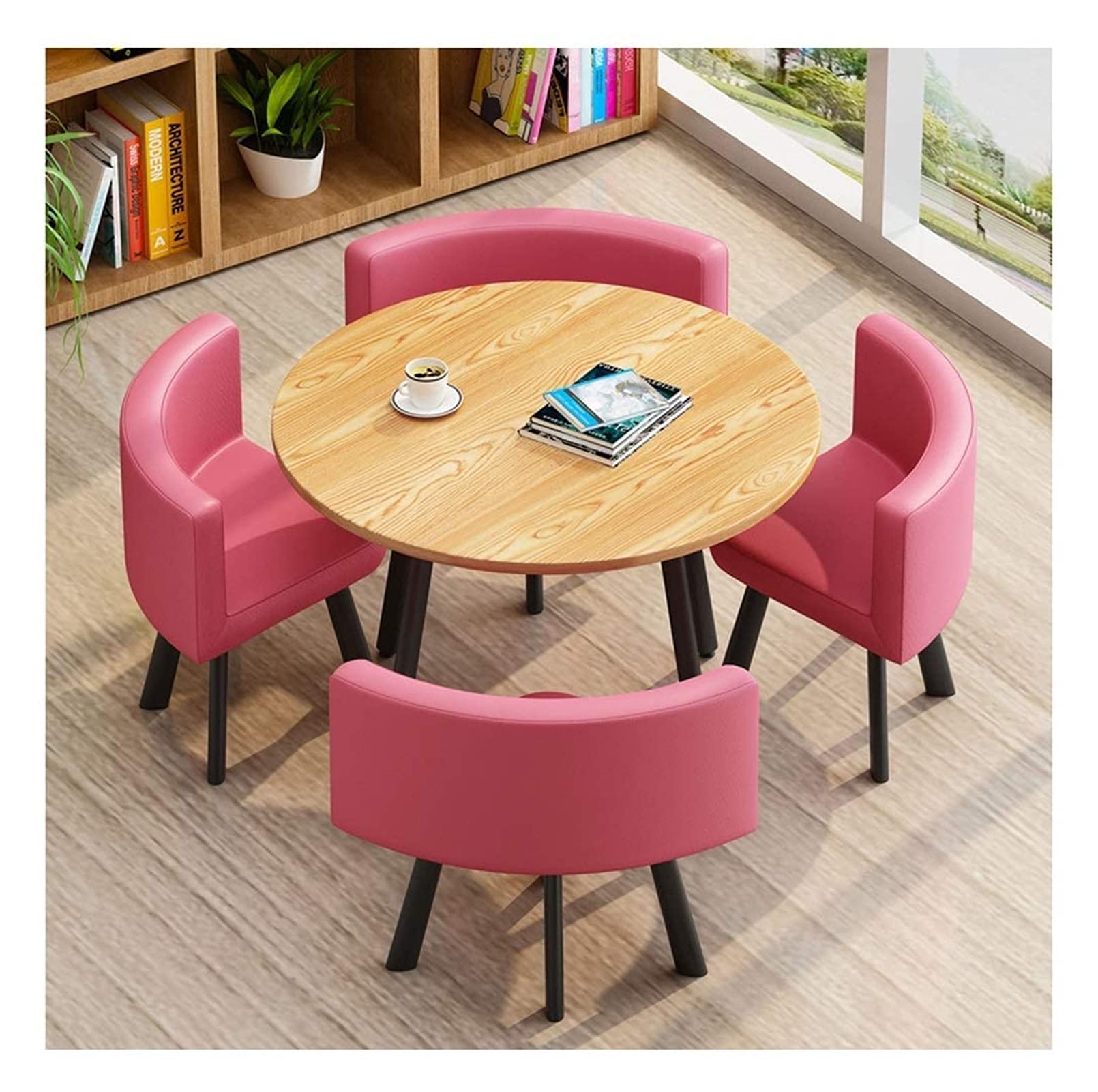 Modern Round Conference Table and Chair Set - 1 Table & 4 Chairs for Office, Home, Tea Room, Balcony or Reception Area - Orange & Pink Color Options - Perfect for Meetings, Negotiations, and Lounge Spaces