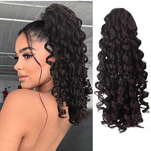 KRSI 14 Inch Curly Hair Extensions for Black Women - Synthetic Short Fake Ponytail Clip-in Hairpiece (Color #4) | Natural-Looking Ponytail Extensions for Everyday Wear, Parties & Special Occasions