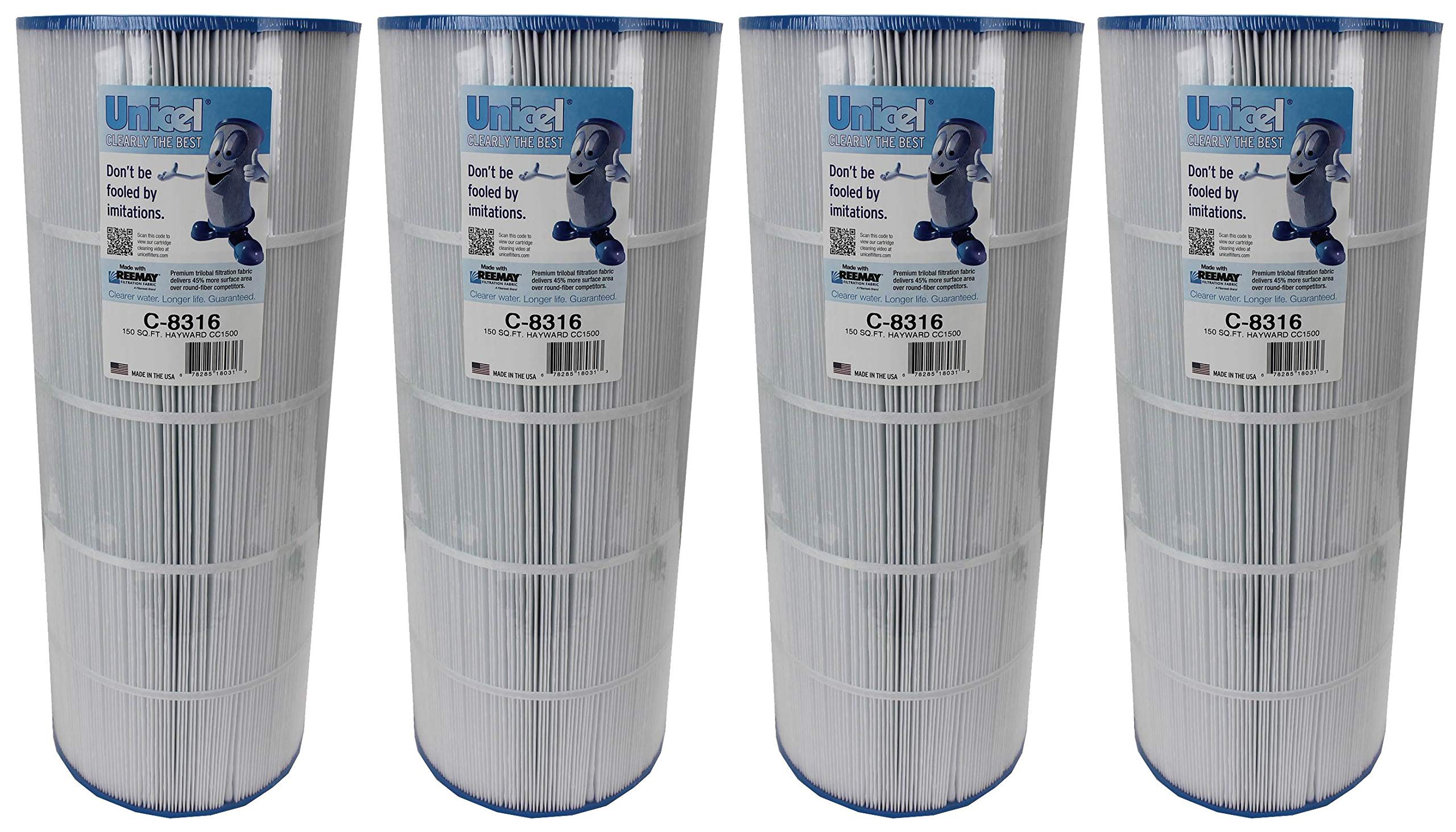 Unicel C-8316 150 Sq Ft Pool Filter Cartridge Replacement - 215 Pleats, Compatible with Hayward Pool Filters (4 Pack) - Ideal for Inground & Above Ground Swimming Pools, Spas & Hot Tubs