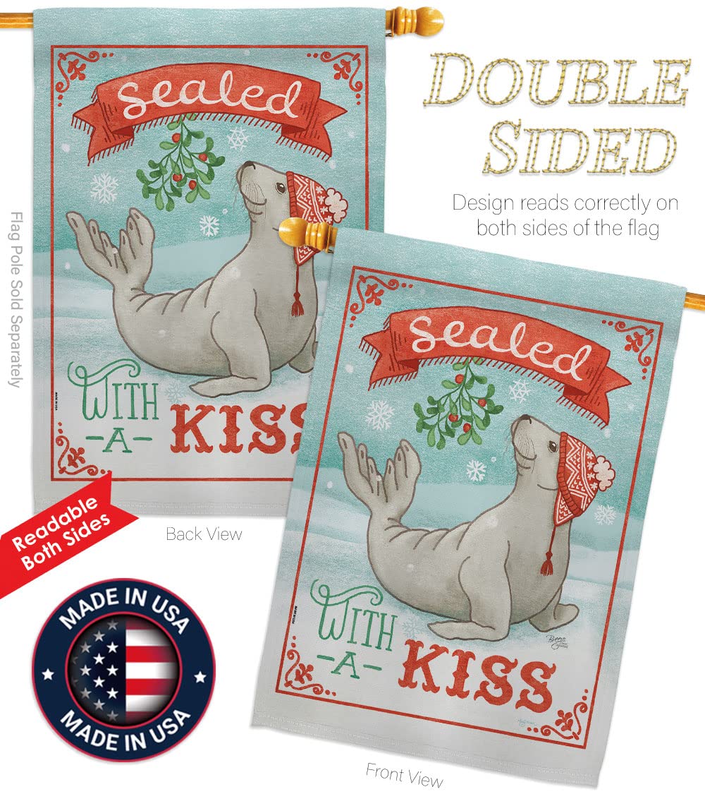 Winter Christmas House Flag Set 28x40 with Flagpole - Breeze Decor HS114154-BO for Holiday Outdoor Decor