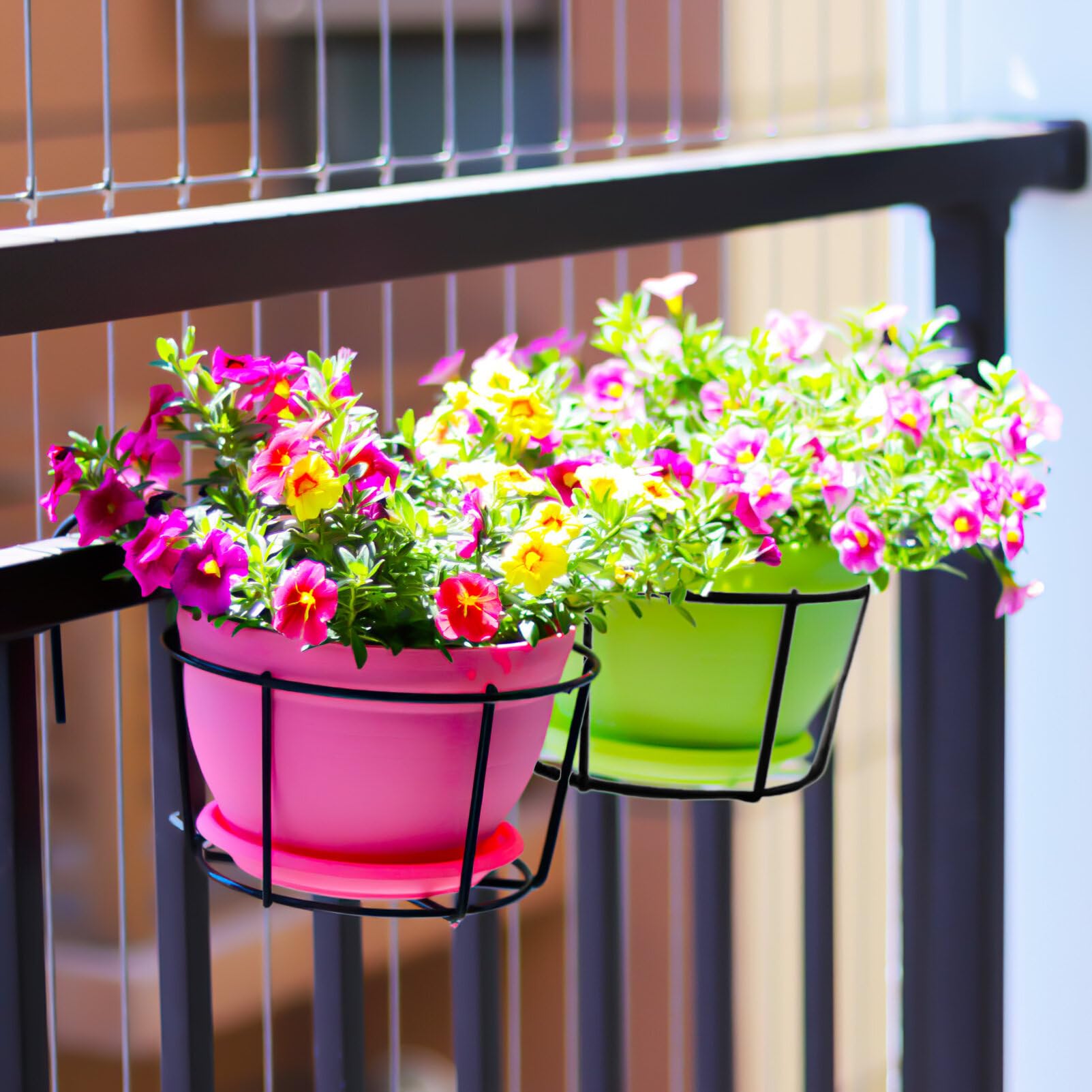 5-Piece Round Metal Hanging Planter Rack - Black Iron Wall Mounted Flower Pot Holder for Balcony, Garden & Fence Decor - Perfect for Hanging Plants, Herbs & Small Flowers