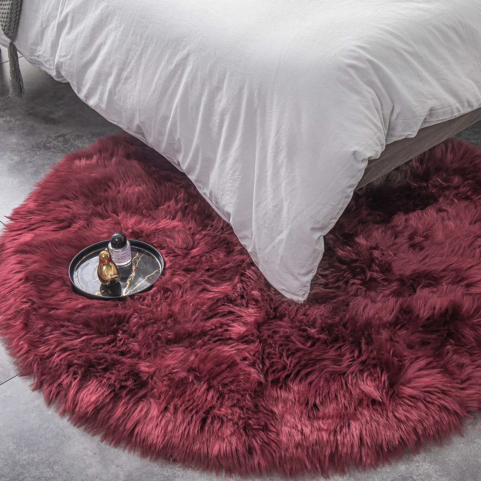 Faux Sheepskin Round Rug 5ft - Soft Fluffy Carpet for Living Room & Nursery