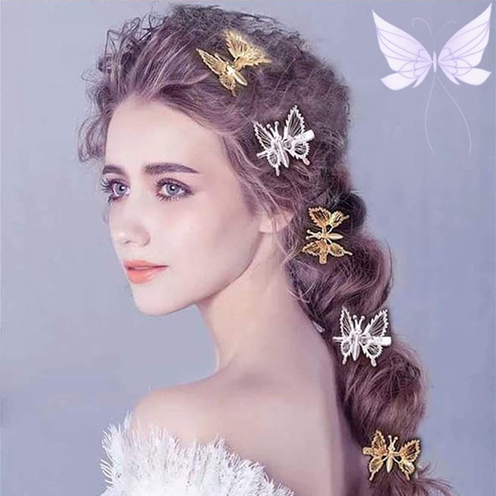 Sparkly Butterfly Hair Clips with Moving Wings - 6pcs Creative Metal Hair Accessories for Women & Girls | Perfect for Parties, Weddings & Everyday Styling