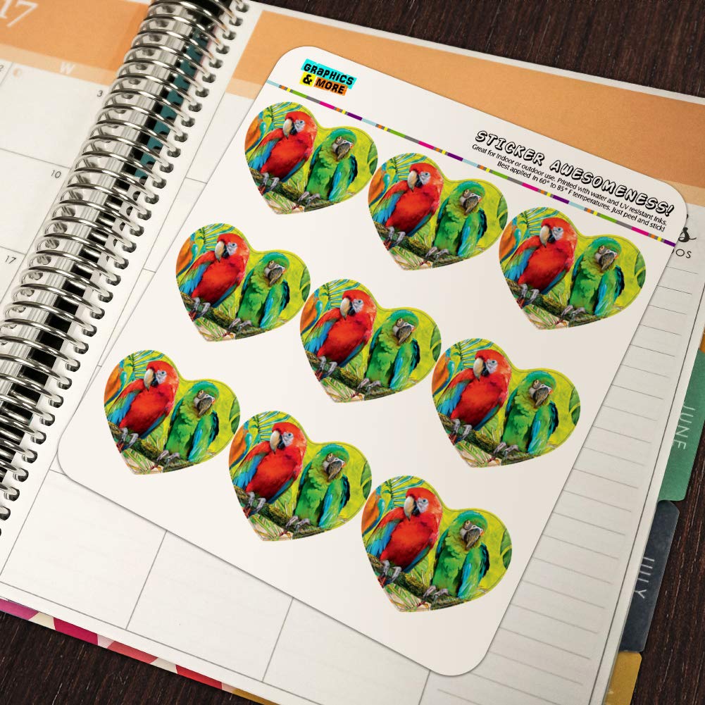 Vibrant Tropical Rainforest Parrot Heart-Shaped Planner Stickers - Scrapbooking, Bullet Journal, DIY Crafts - Perfect for Planners, Calendars, Journals & Scrapbooks