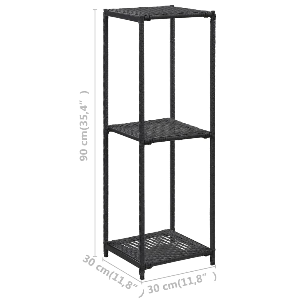Modern Black Poly Rattan Bookcase Shelf - 11.8