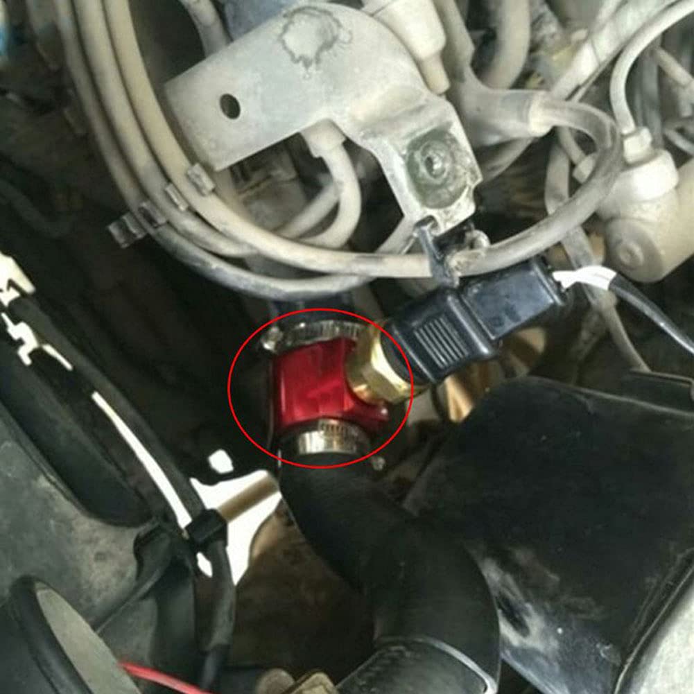 High Performance Red Aluminum Water Temperature Gauge Kit - 38mm Radiator Sensor Adapter with Hose Clamps | Universal Fit for Car, Truck & Motorcycle Cooling Systems