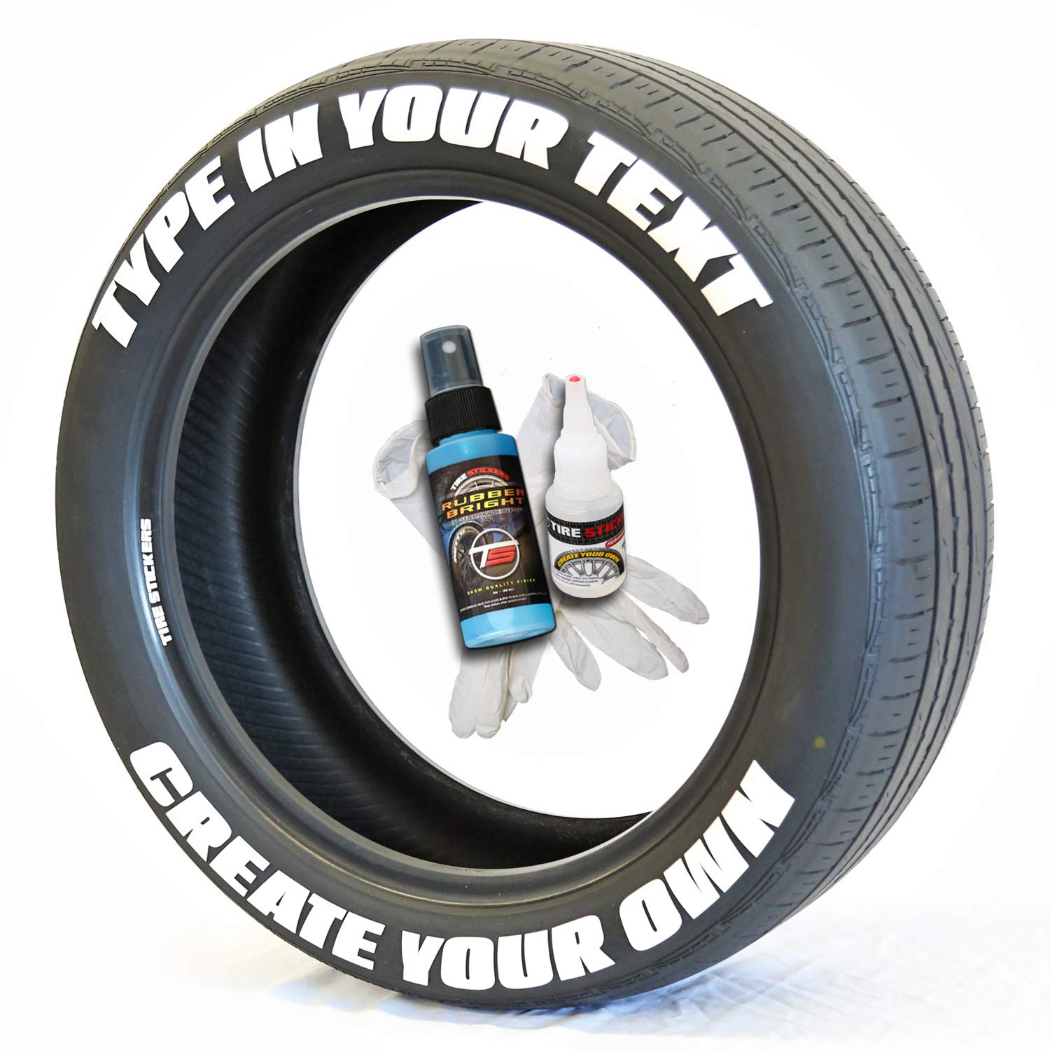 Custom Tire Lettering Stickers - DIY White Tire Decals with Glue & 2oz Cleaner - Pack of 8 for Motorcycle, Car, Truck Wheels - Easy Application for Personalized Vehicle Customization