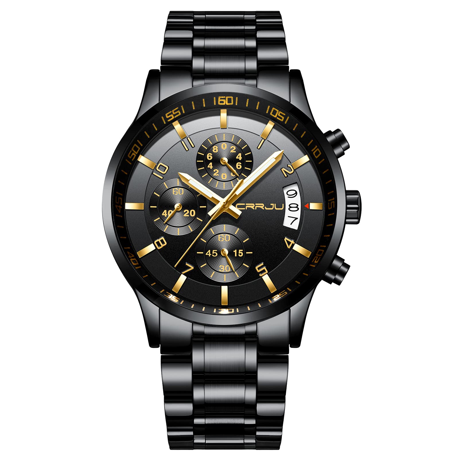 CRRJU Men's Stainless Steel Waterproof Watch - Date Chronograph for Outdoor & Business