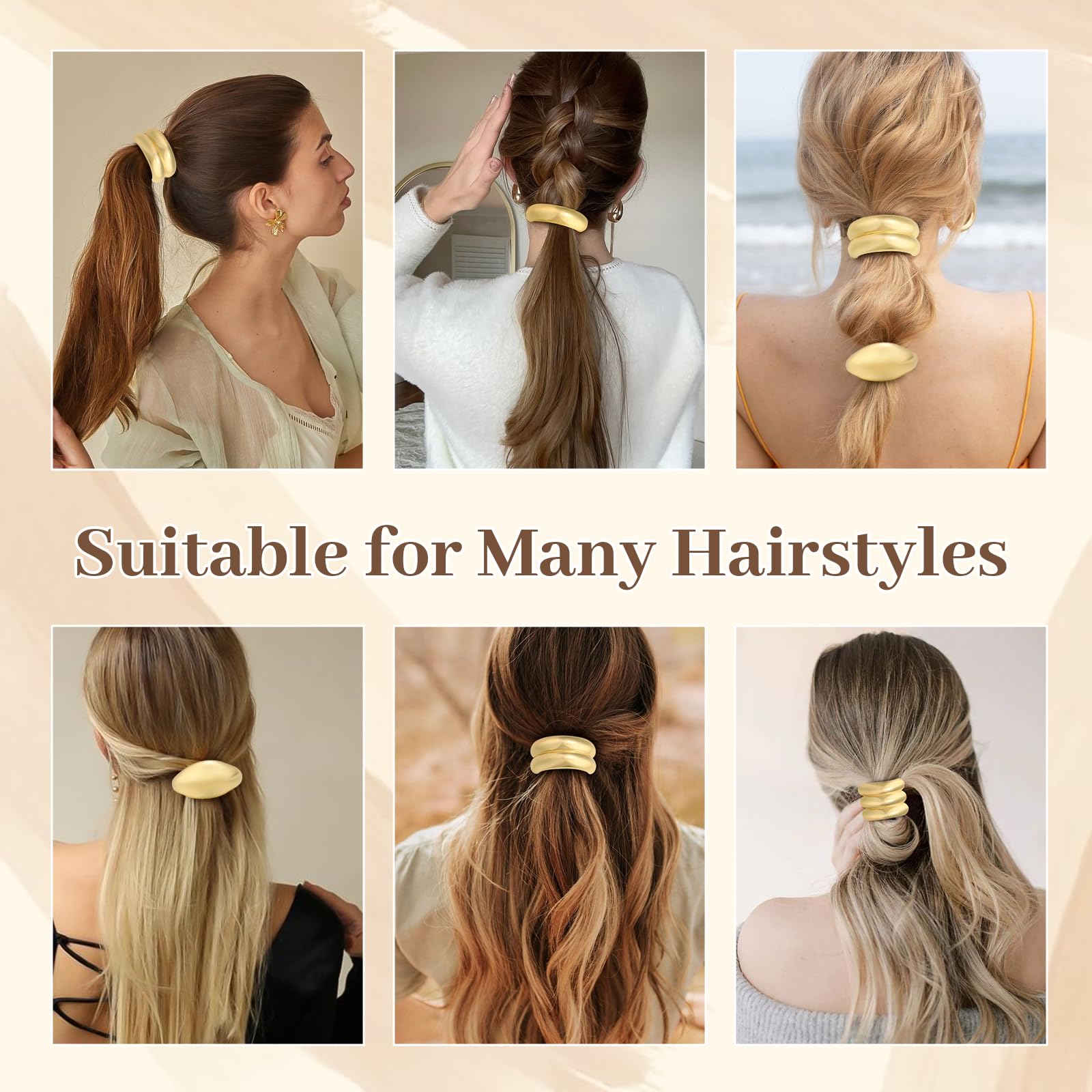 4PCS Gold Metal Hair Ties for Thick Hair - No Damage Geometric Hair Accessories for Women, Elastic Ponytail Holders - Perfect for Holiday Gifts, Parties, Weddings & Everyday Styling