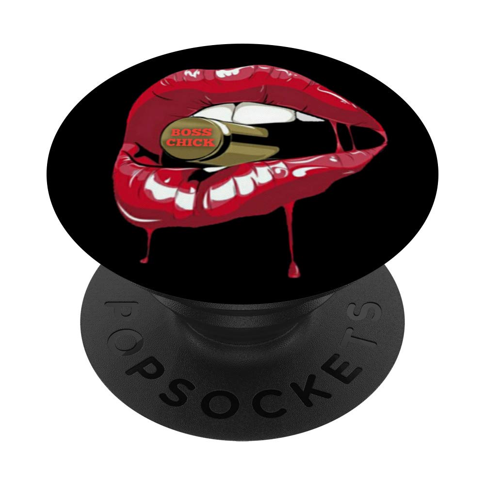 Boss Chick Lips Biting Bullet PopSocket Stand - Swappable Phone Grip for iPhone, Samsung & Tablets - Perfect for Selfies, Video Calls & Secure Phone Handling