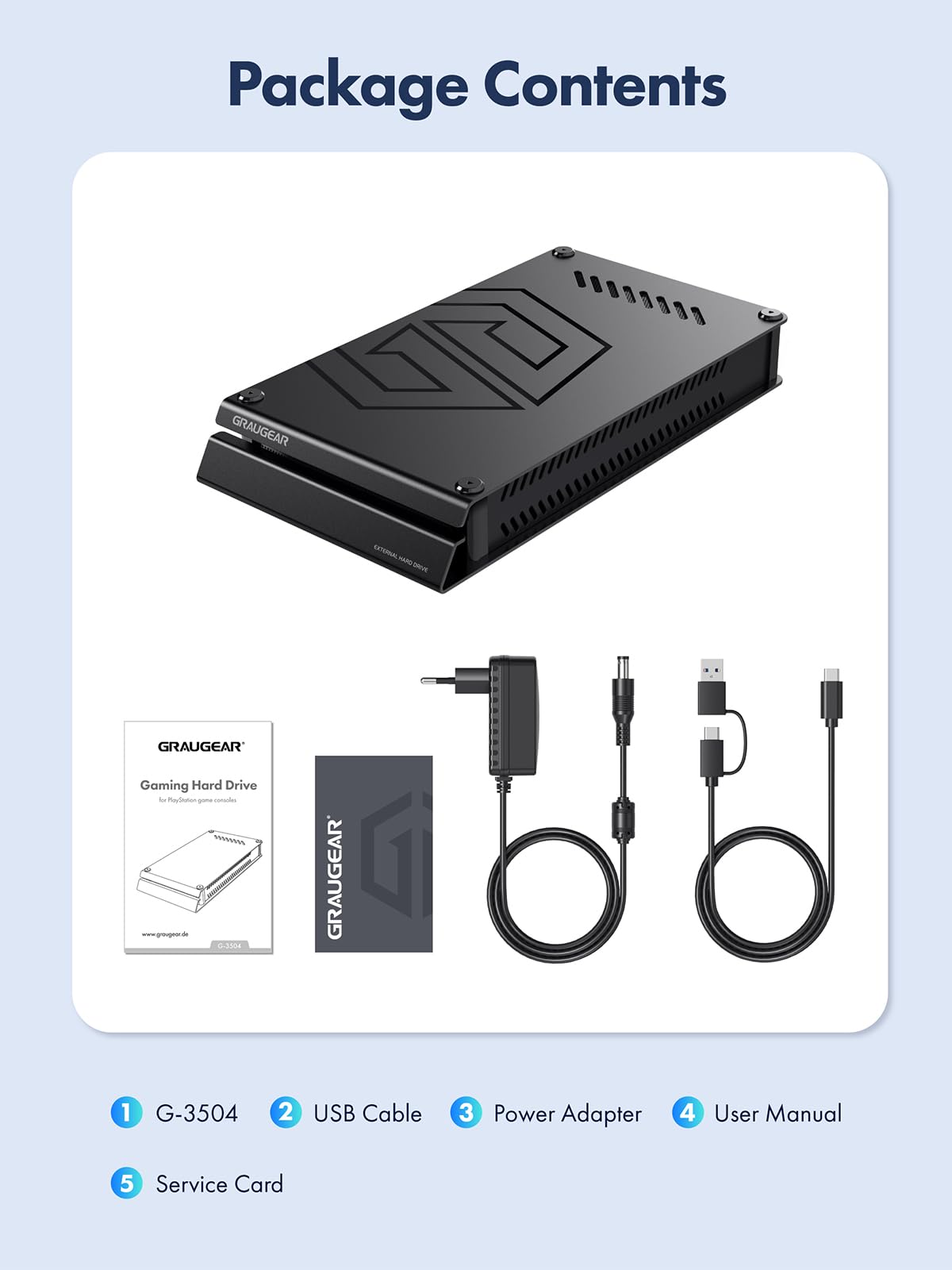 GRAUGEAR 4TB External Hard Drive Aluminum Case for Playstation - Pre-Formatted for PS4/PS5, 3.5 Inch HDD with Power Adapter - High Capacity Storage for Gaming, Media & Backup