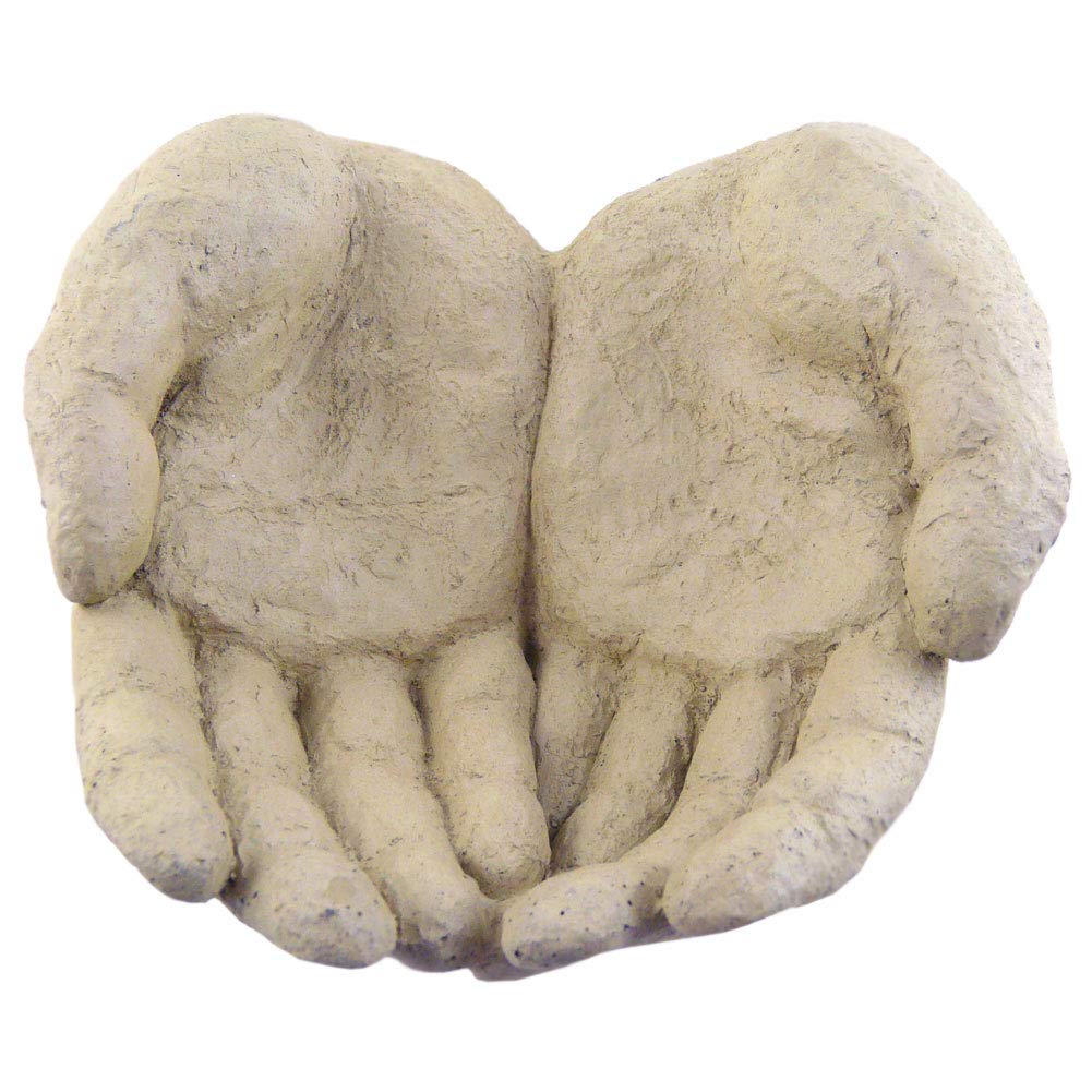 Handcrafted Cupped Hands Concrete Sculpture - Bird Feeder, Candy Dish, Catchall - Made in USA, Perfect for Garden Decor and Home Accents