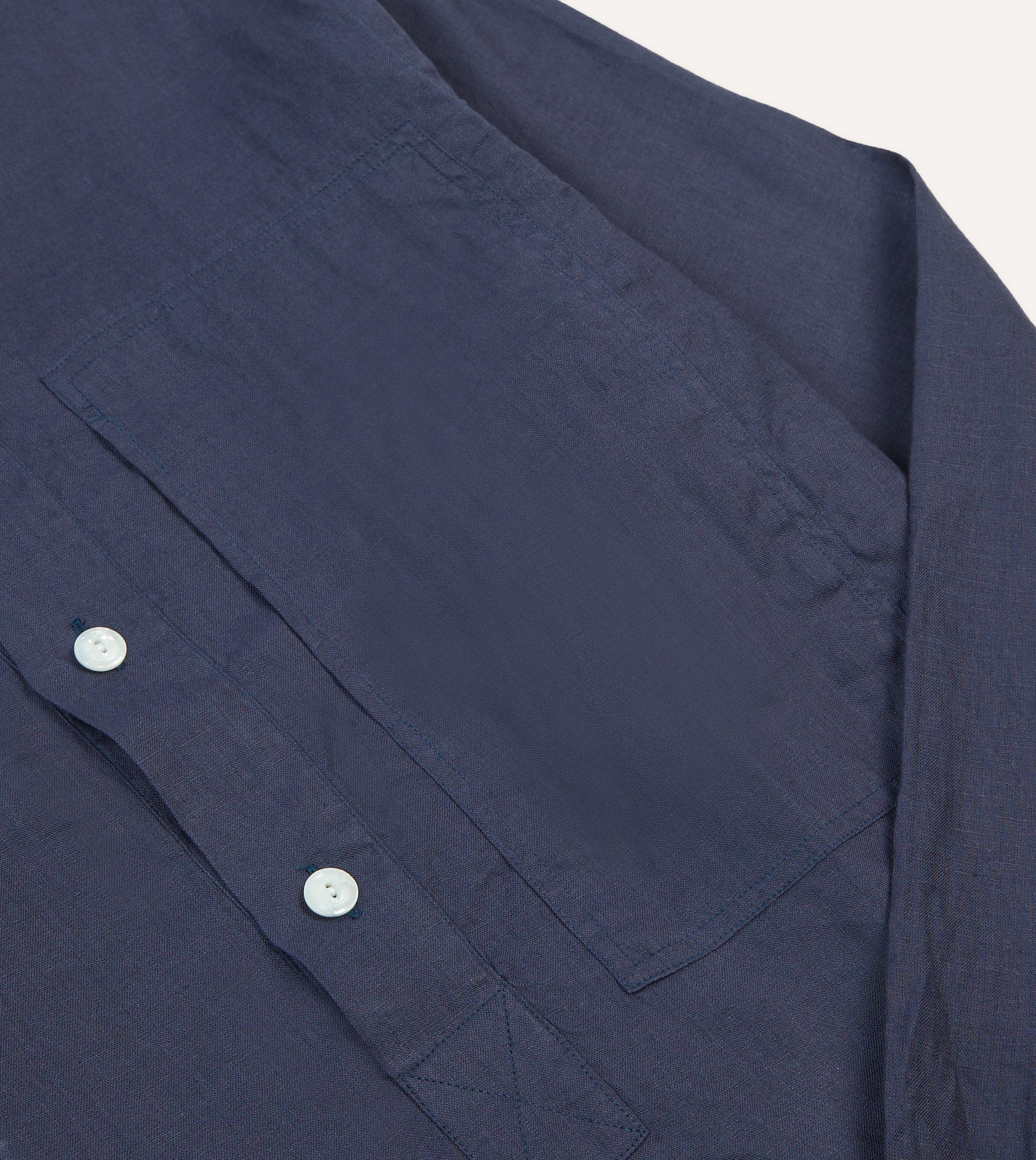 Navy Blue Linen Mandarin Collar Popover Shirt for Men | Casual Summer Breathable Button-Up Shirt | Perfect for Beach, Vacation & Outdoor Activities
