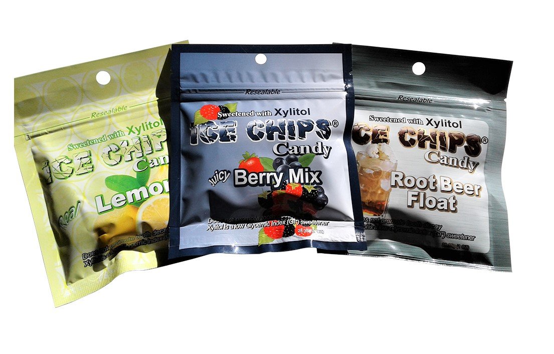 New Ice Chips Candy - Resealable Packets, 3-Pack Variety (Lemon, Berry & Root Beer) | Sugar-Free Hard Candy for Keto Diet, Office Snacks & On-The-Go Treats