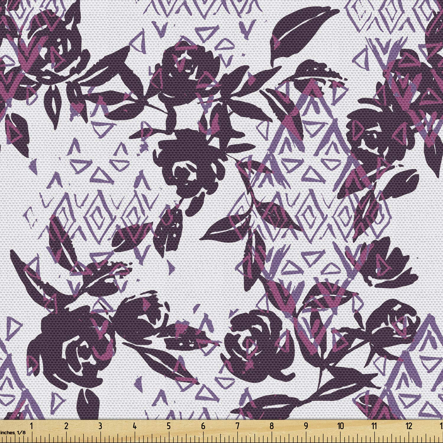 Ambesonne Vintage Watercolor Rose Fabric by The Yard - Grunge Floral Bouquets & Geometric Patterns, Decorative Upholstery Material for Sofa, Curtains & Home Decor (2 Yards, Plum Dried Rose Lavender) - Perfect for DIY Pillows, Table Runners & Wall Hangings