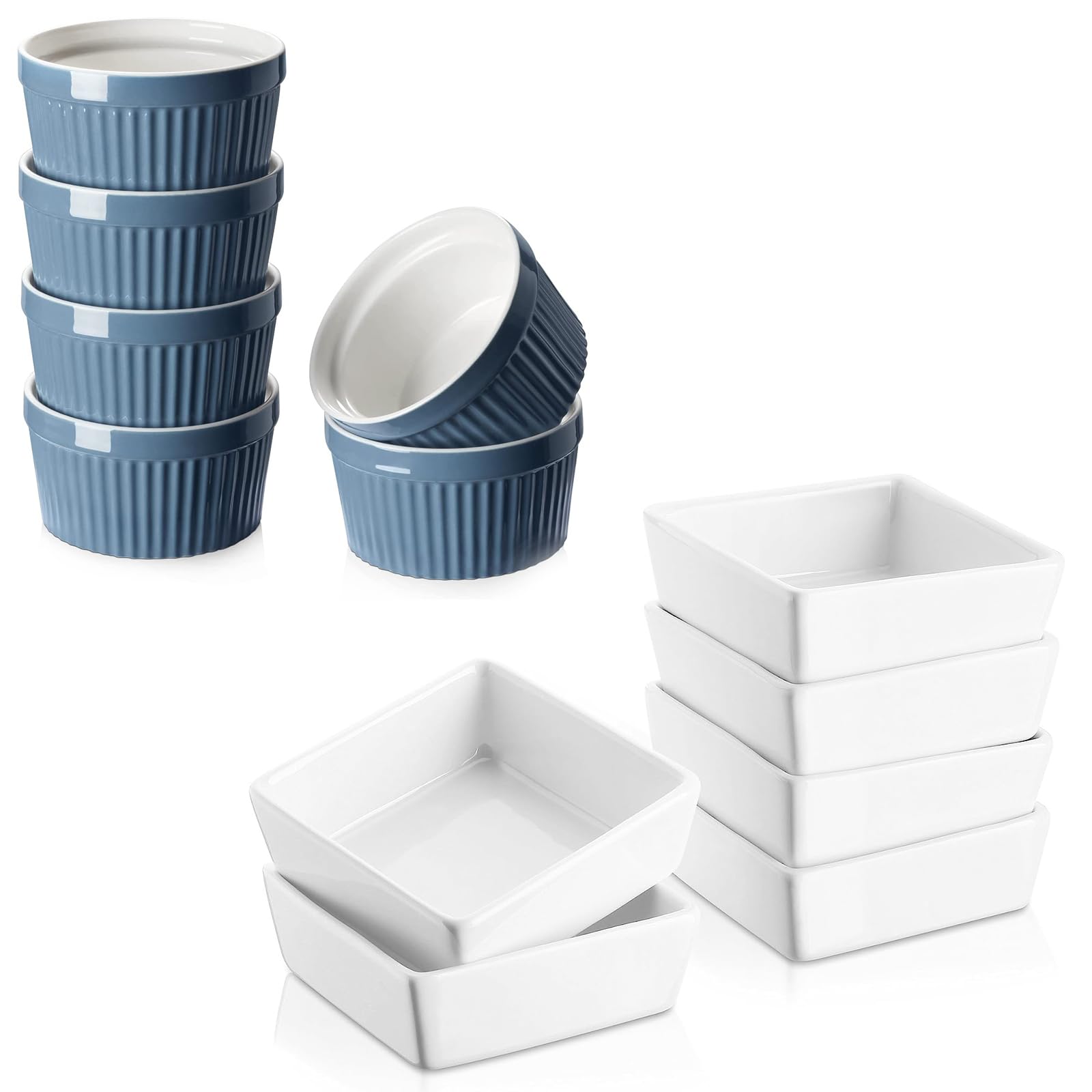 DOWAN 6 oz Square Porcelain Ramekins - Oven Safe Baking Dishes for Creme Brulee, Souffle, Desserts, Appetizers & Dipping Sauces (Set of 6, White) - Perfect for Home Baking, Restaurant Use & Party Serving