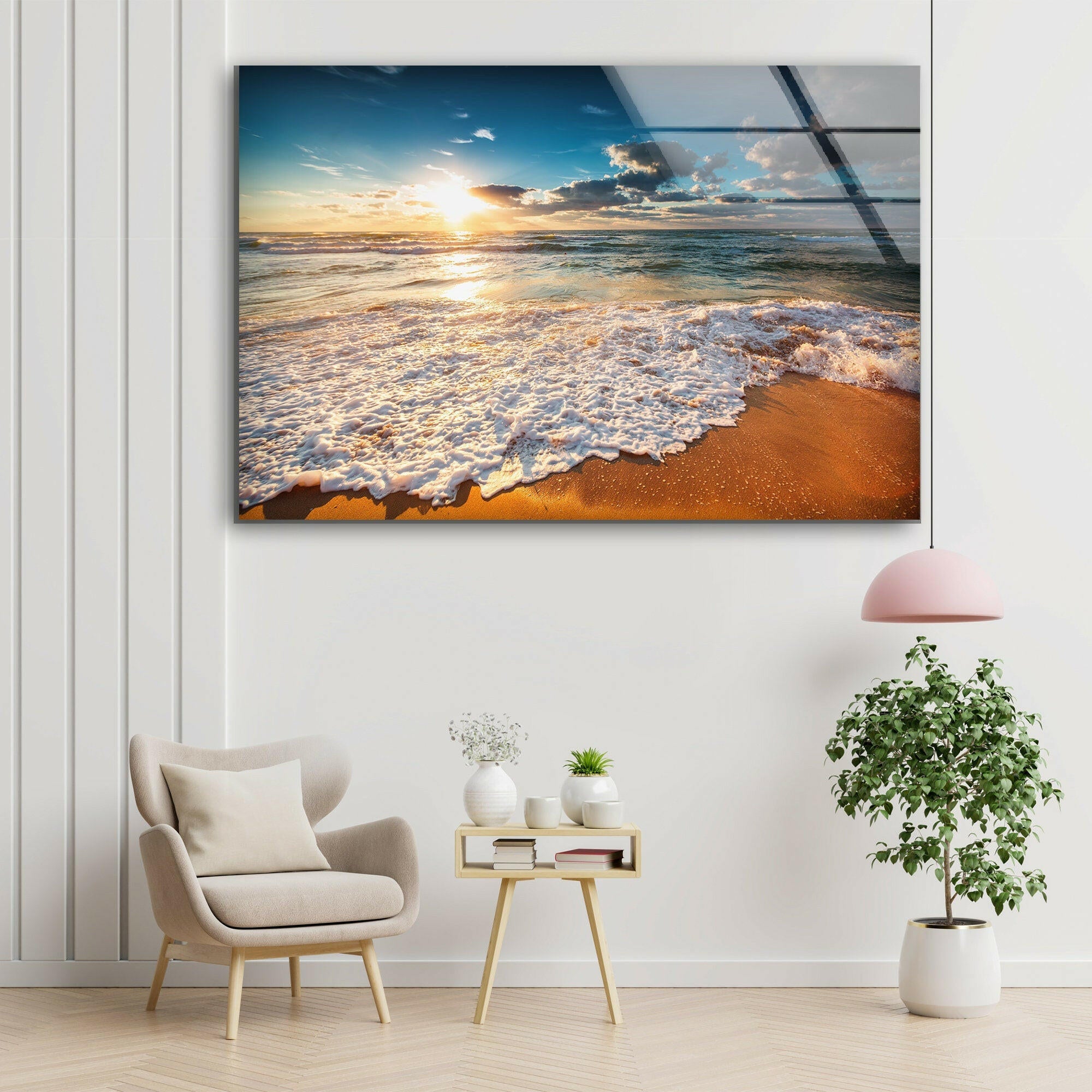 Cloudscape Over The Sea Glass Wall Art - Ocean Themed Home Decor for Living Room, Bedroom & Office - Perfect Coastal Style Wall Hanging for Beach House Decor