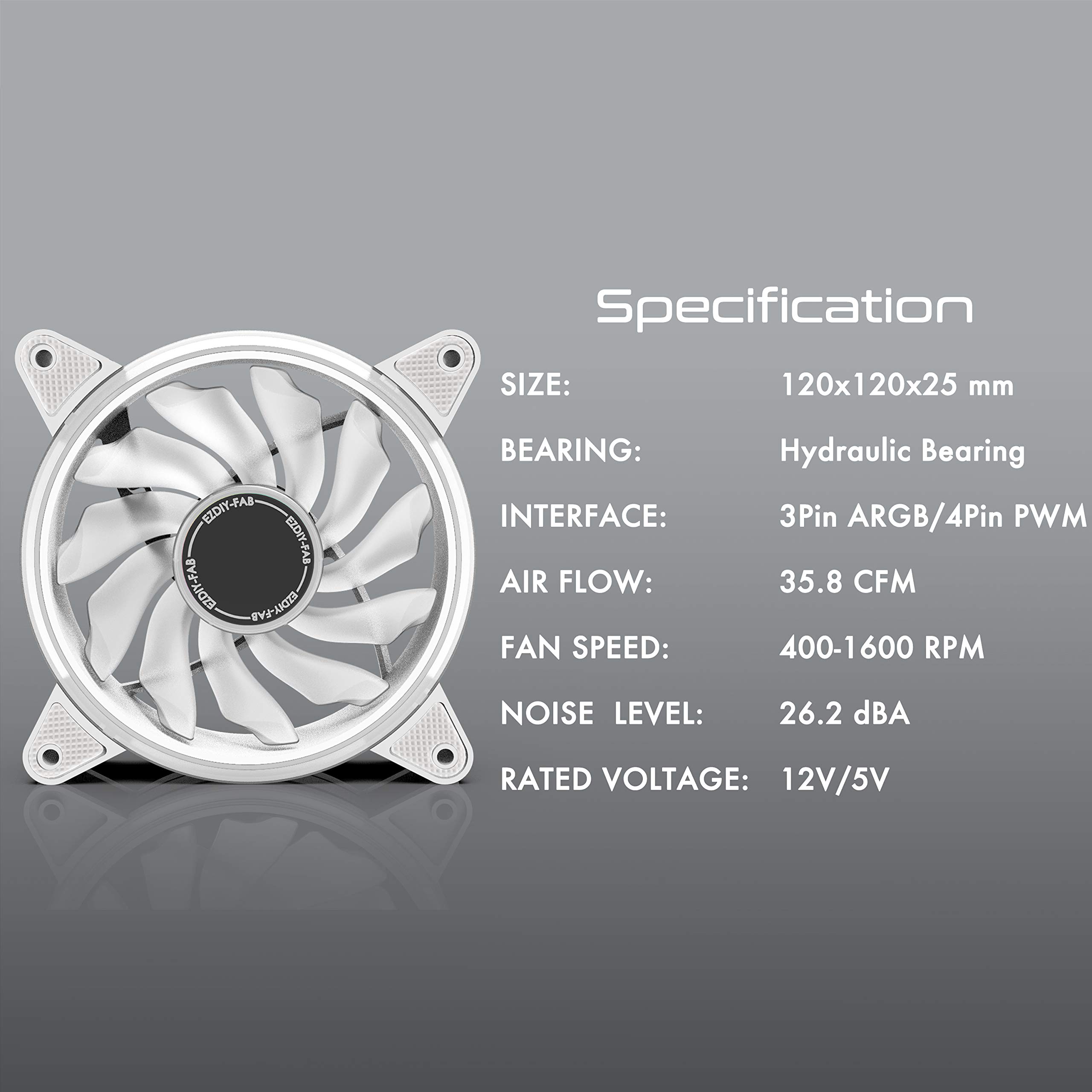 EZDIY-FAB White Moonlight 120mm RGB PWM PC Case Fans 5-Pack with RGB Hub | 5V ARGB Motherboard Sync | Multiple Lighting Modes | Perfect for Gaming PC, Workstation & PC Case Cooling