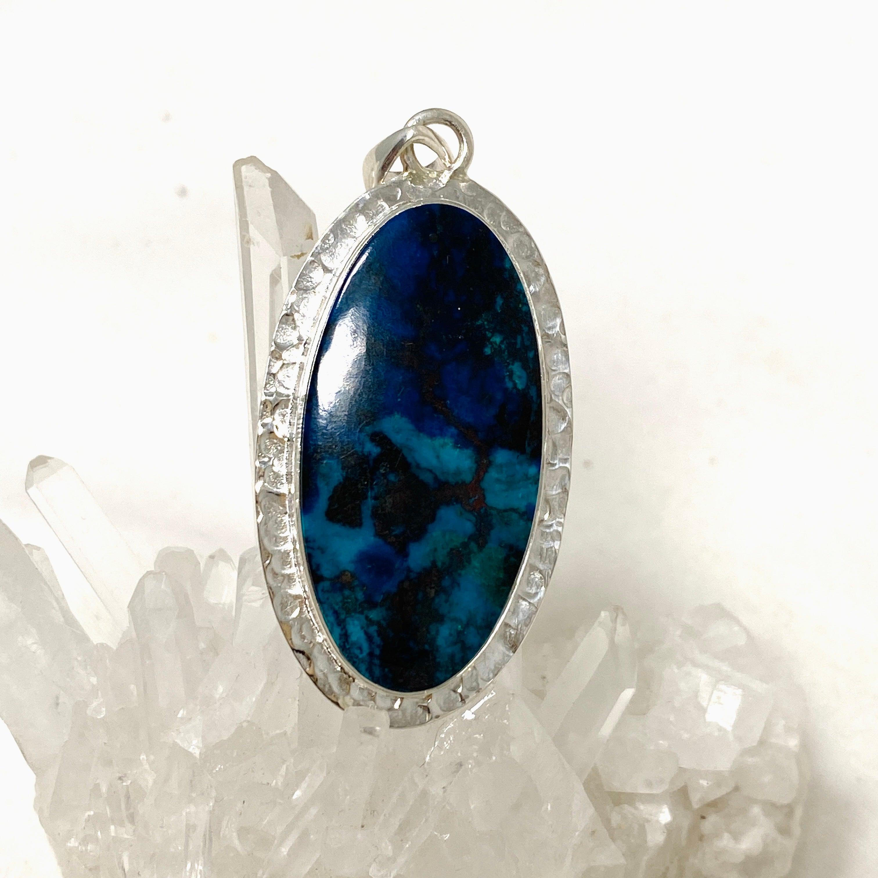 Natural Shattuckite with Cuprite Oval Pendant Necklace - Handcrafted Hammered Silver Jewelry KPGJ4417 | Healing Crystal Gift for Meditation & Spiritual Energy