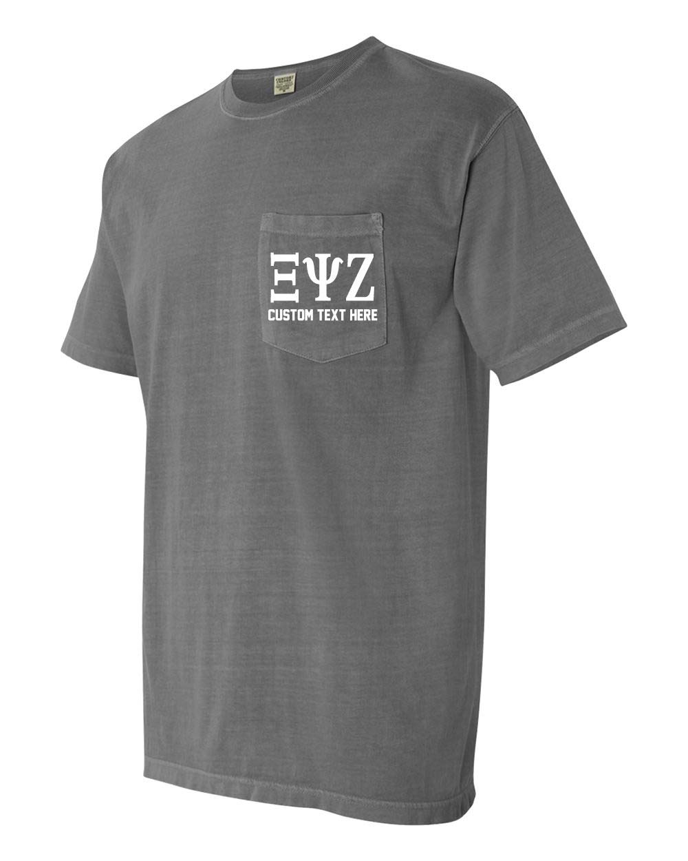 Custom Greek Letter Fraternity & Sorority Comfort Colors Pocket T-Shirt - Soft Cotton Apparel for College Events, Rush Week & Greek Life Activities