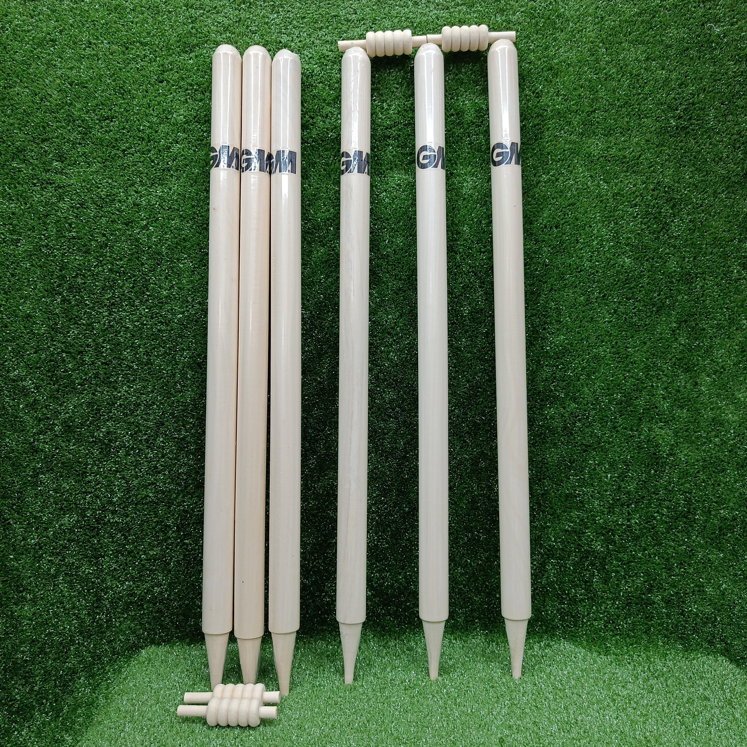 Premium GM Bleached & Polished Cricket Stumps Set - Professional Grade Wooden Wickets for Cricket Matches & Practice Sessions
