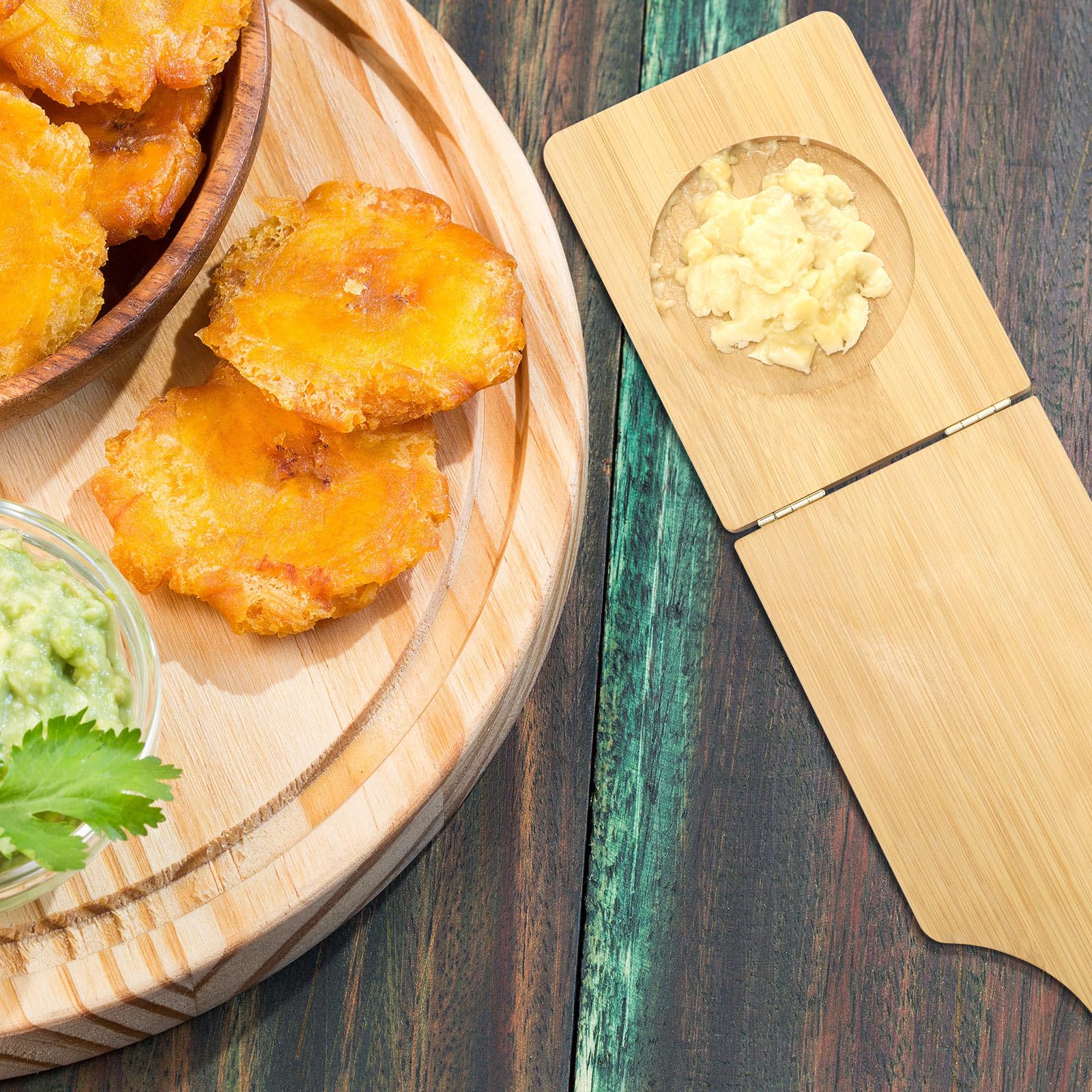 Jumbo Bamboo Mortar and Pestle Set - Natural Wood Tostonera & Plantain Press for Guacamole, Fried Bananas & Pepper Grinding - Perfect for Latin Cooking, Smashing Tostones & Making Fresh Salsas