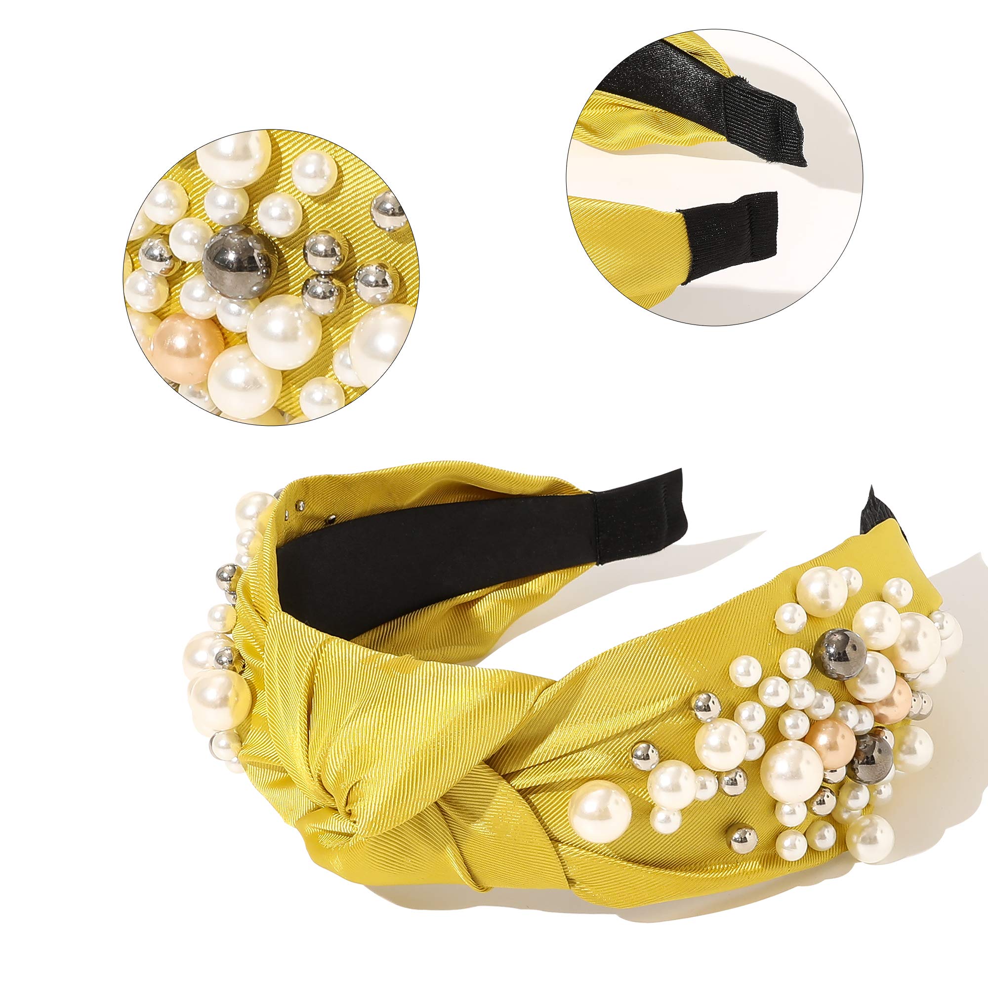 Stylish Knotted Pearl Headbands for Women & Girls - Non-Slip Fashion Hair Accessories (Green, Yellow, Blue) - Perfect for Work, Parties & Everyday Wear