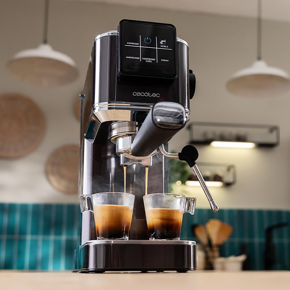 Cecotec Espresso Coffee Machine with ColdBrew System - 20 Bar Pressure Pump, Touch Screen, Adjustable Steam Nozzle, 1.5L Removable Tank, Dual Spout - Perfect for Home Baristas & Coffee Lovers