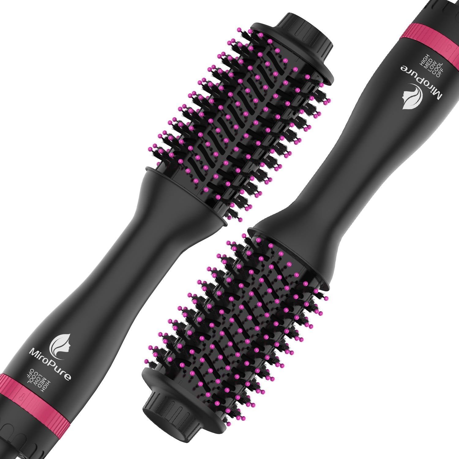 MiroPure 4-in-1 Hair Dryer Brush with 4 Speed & Heat Settings - Volumizing Hot Air Styler for Smooth Frizz-Free Blowouts | One-Step Hair Dryer & Straightener Brush (Black/Red) - Perfect for Home Salon Styling & Travel