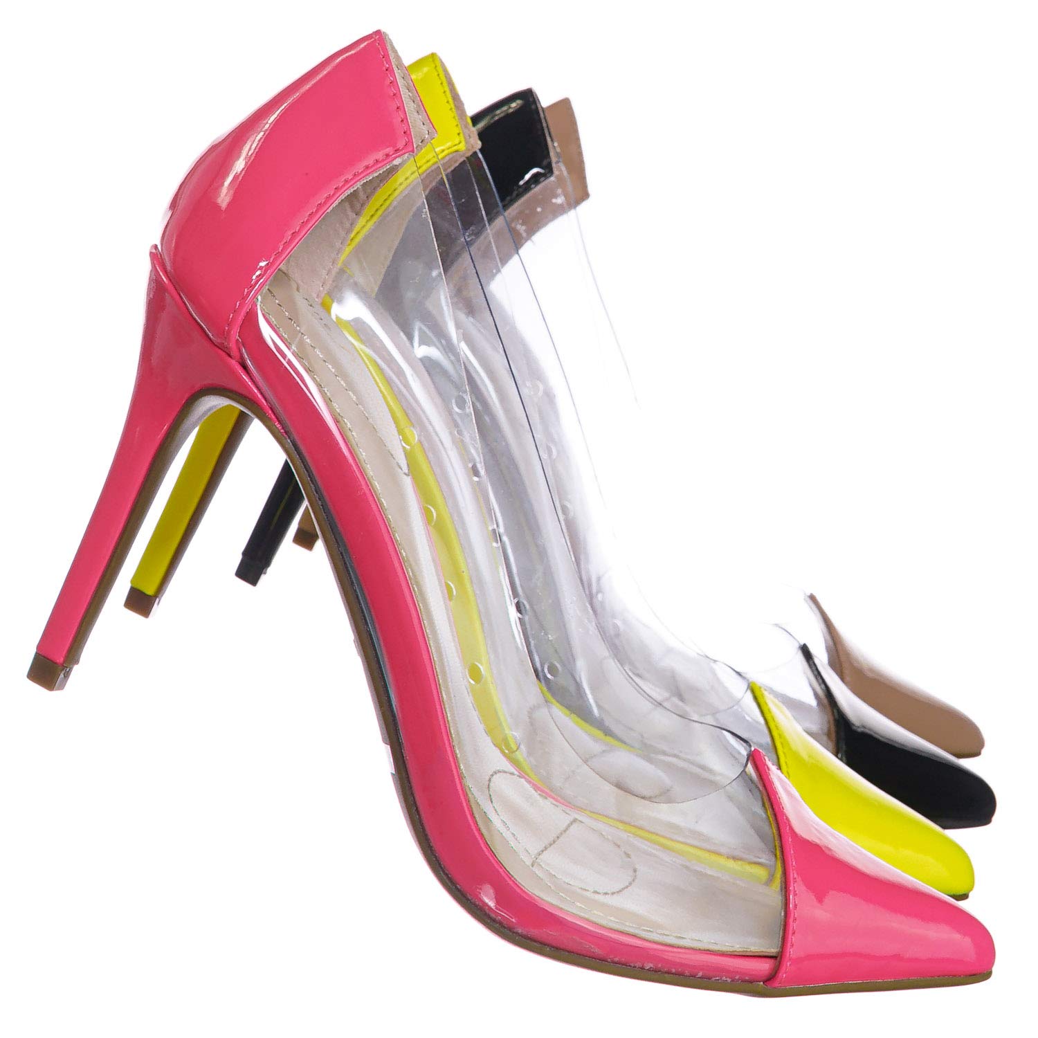 Aquapillar Women's Clear Pointed Toe Pumps - Neon Transparent Lucite Dress Heels for Parties, Weddings & Evening Events