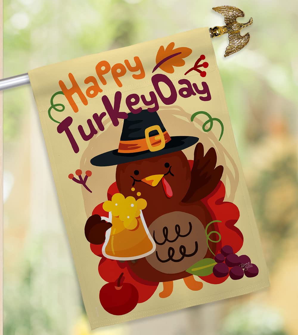 Happy Turkey Day Fall Flag - Thick Fabric Thanksgiving Decor for Home
