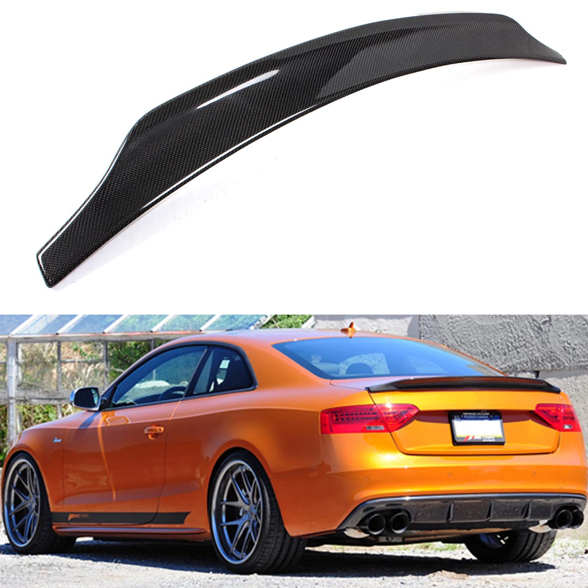 Carbon Fiber Highkick Trunk Lid Spoiler Wing for 2009-2016 Audi S5 RS5 - Aggressive CAT Style Rear Lip - Enhances Aerodynamics & Sporty Look for Street Racing & Car Shows