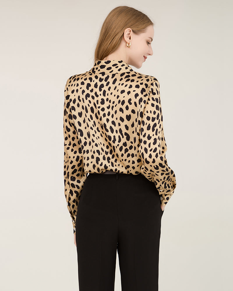 Leopard Print Silk Shirt for Women - Elegant Blouse for Office, Party & Date Night | Soft & Comfortable Luxury Top for Work & Special Occasions