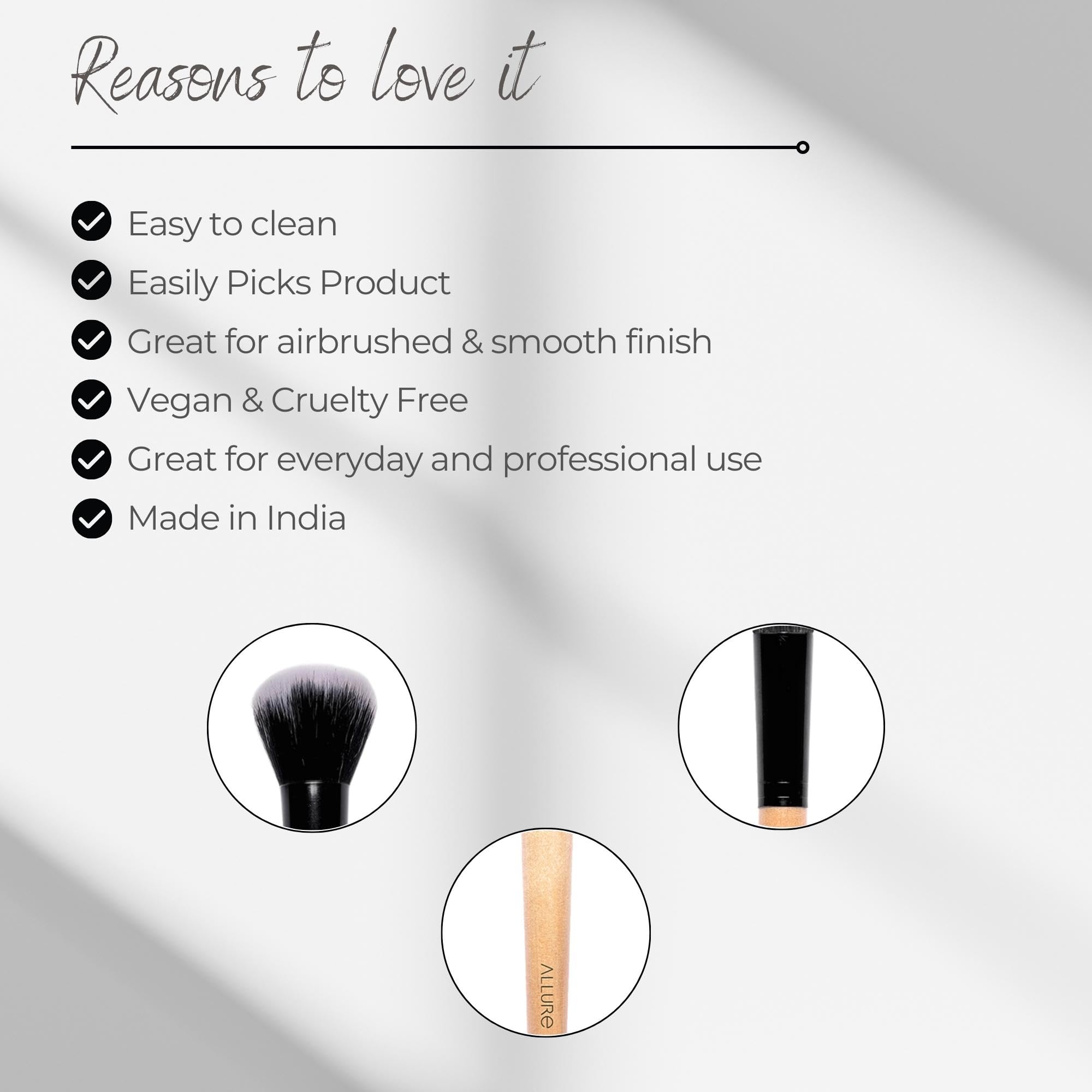 Allure® Professional Round Powder Makeup Brush - Soft Kabuki Brush for Loose & Pressed Powder, Foundation & Blush - Perfect for Makeup Artists & Beauty Enthusiasts