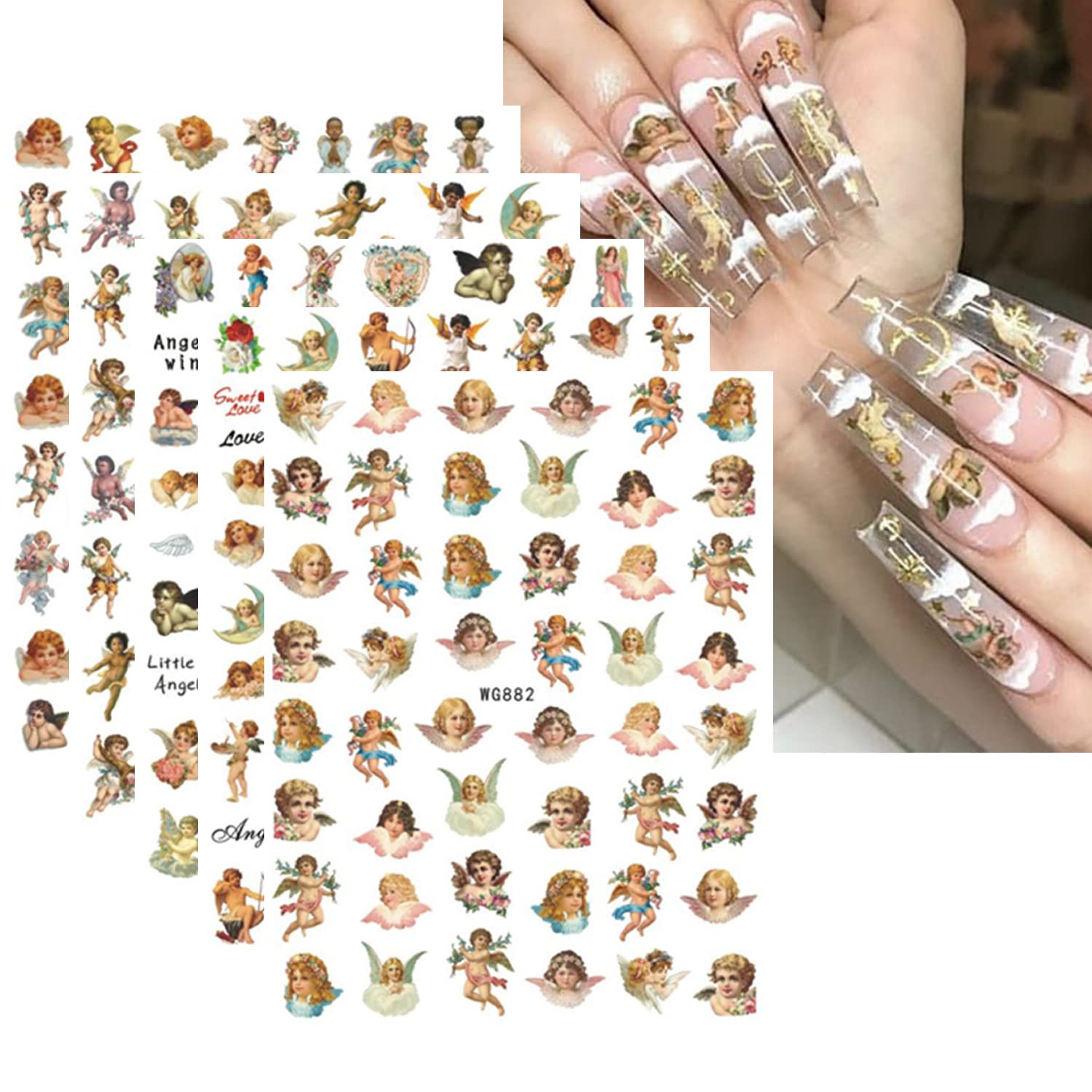 10pcs Angel Nail Stickers - Floral Wing Designs for Valentine's Day Nail Art